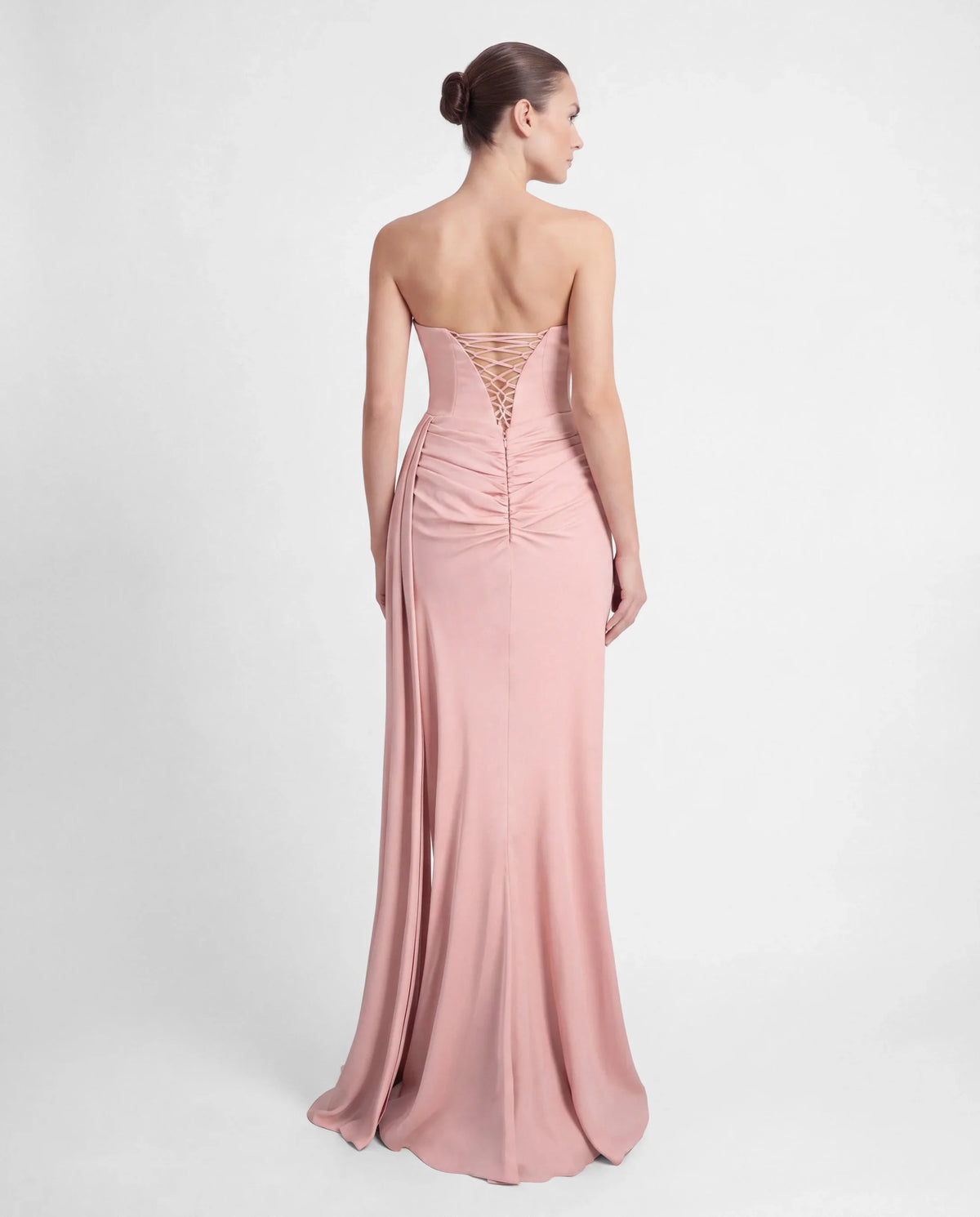 26179-Degaje Yaka Beli Fit Drapeli Abiye Elbise