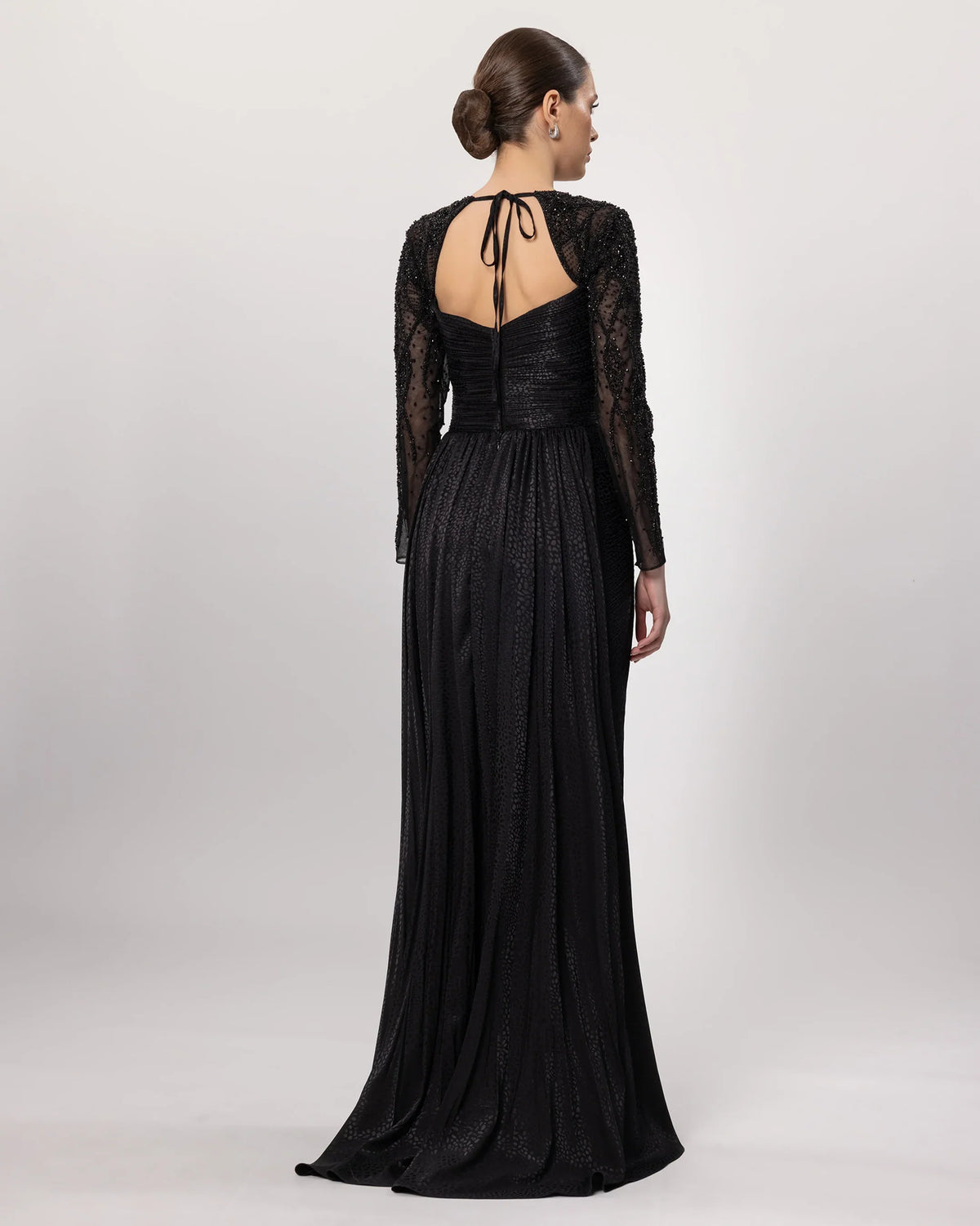 26181-Sleeve Embroidered Long Sleeve Slit Long Evening Dress