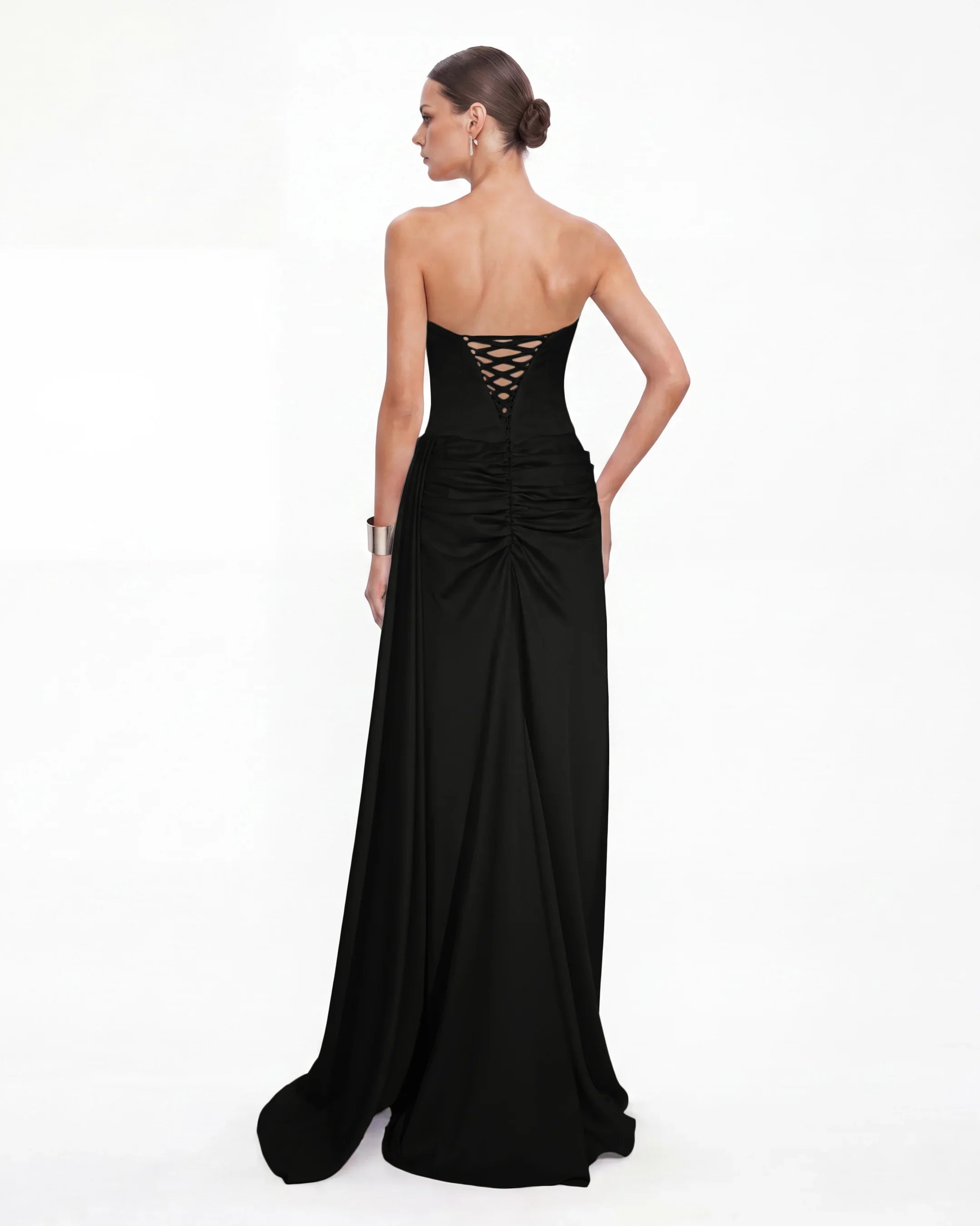 26183-Strapless Draped Long Evening Dress