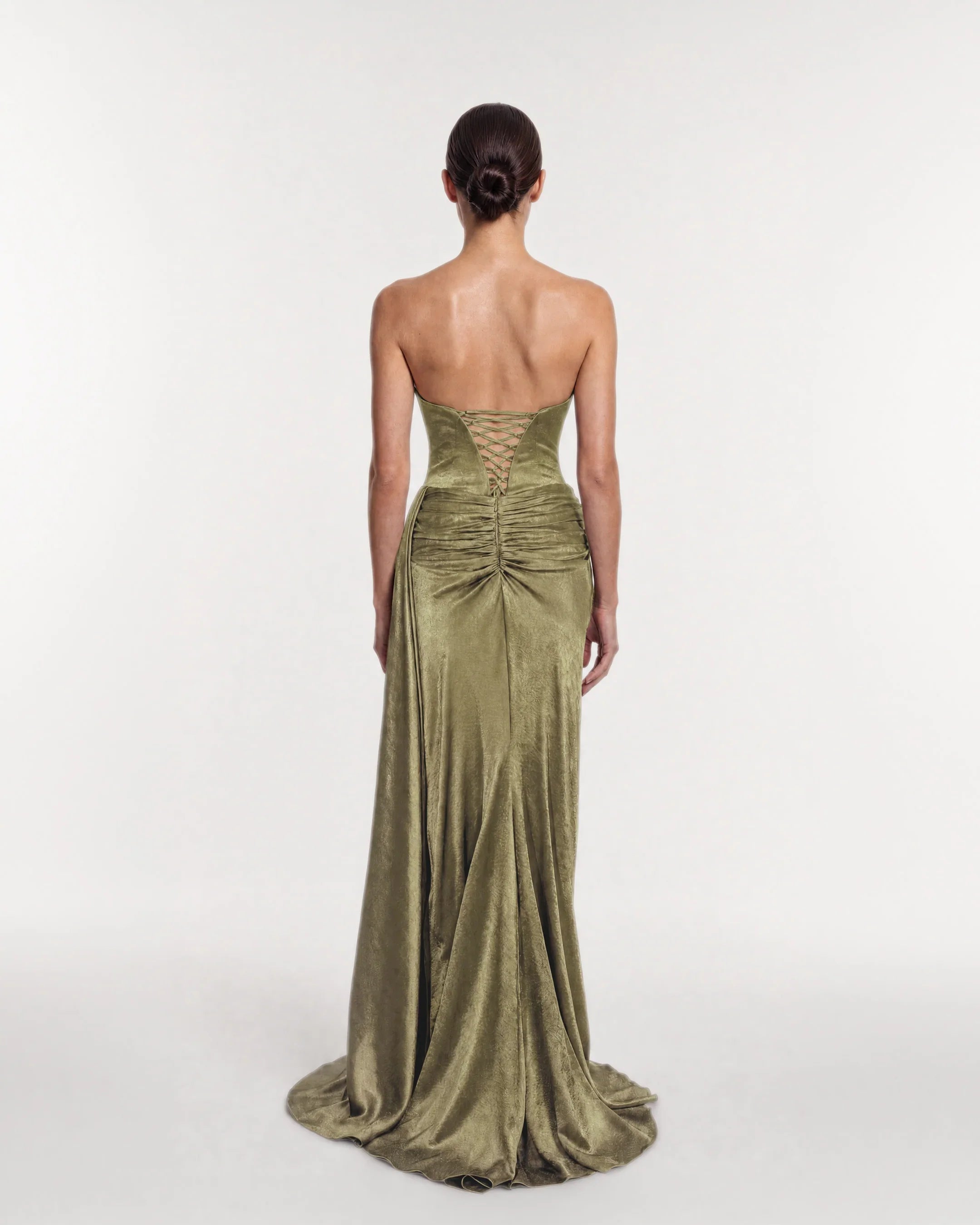 26193-Strapless Draped Long Satin Evening Dress