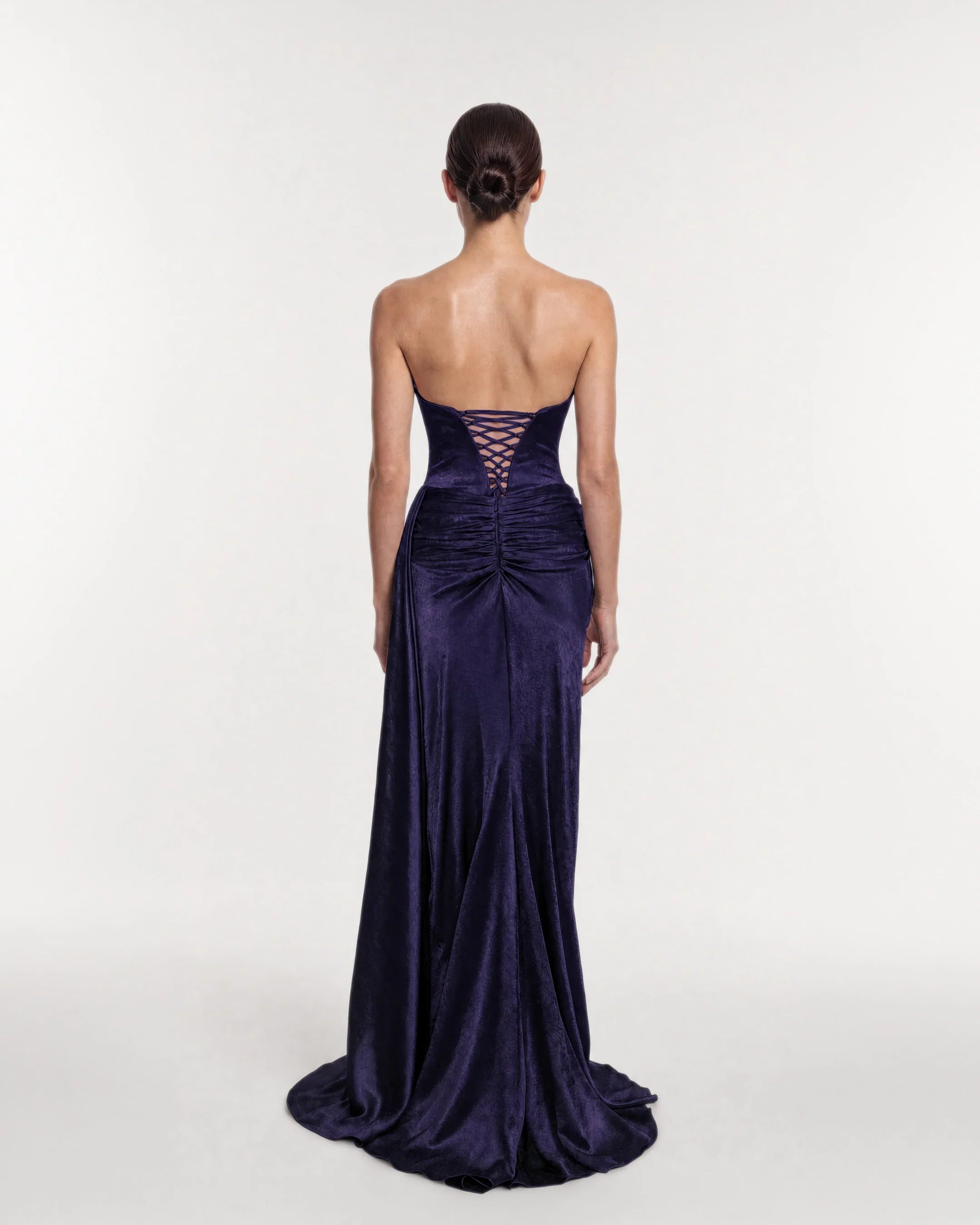 26193-Strapless Draped Long Satin Evening Dress