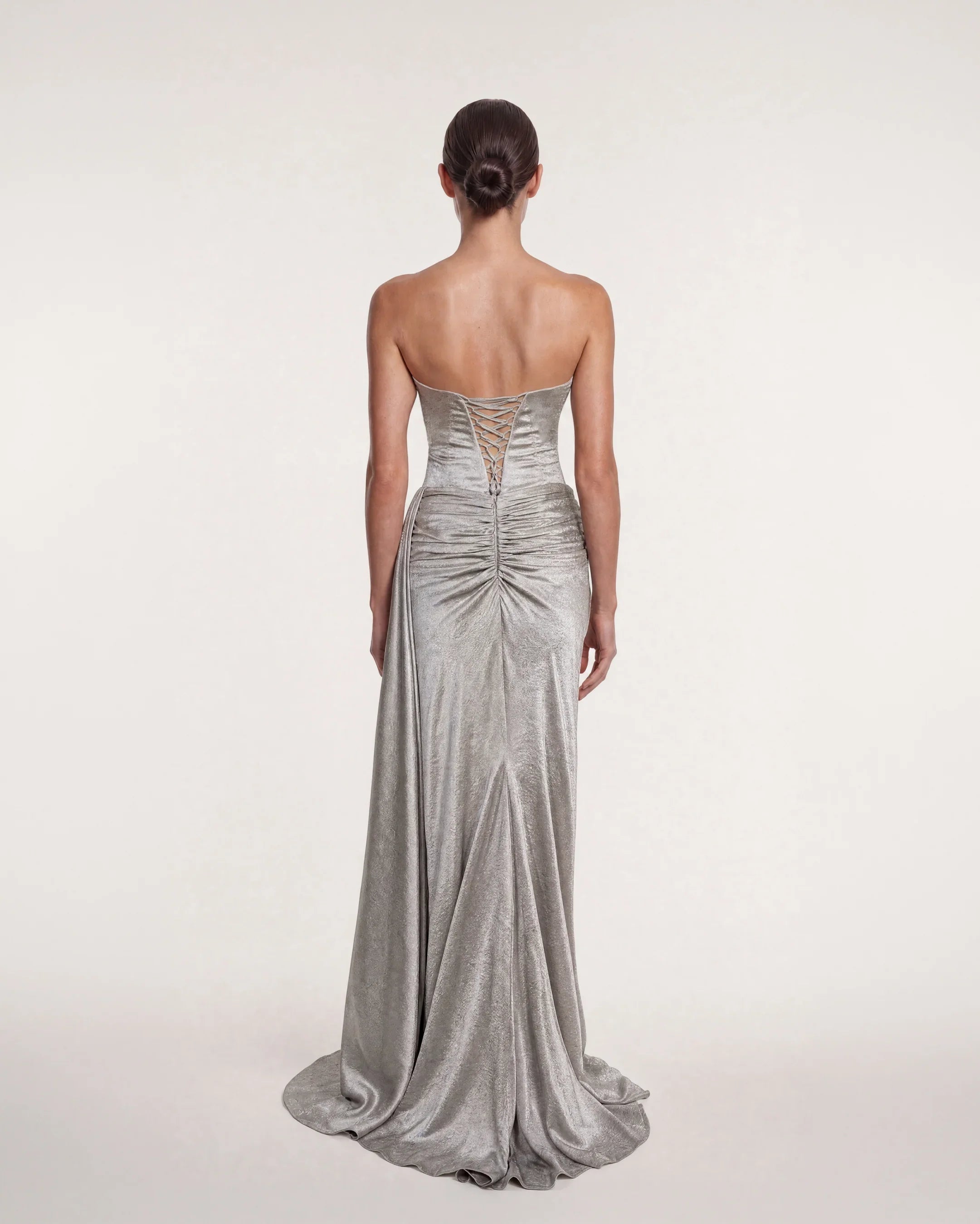 26193-Strapless Draped Long Satin Evening Dress