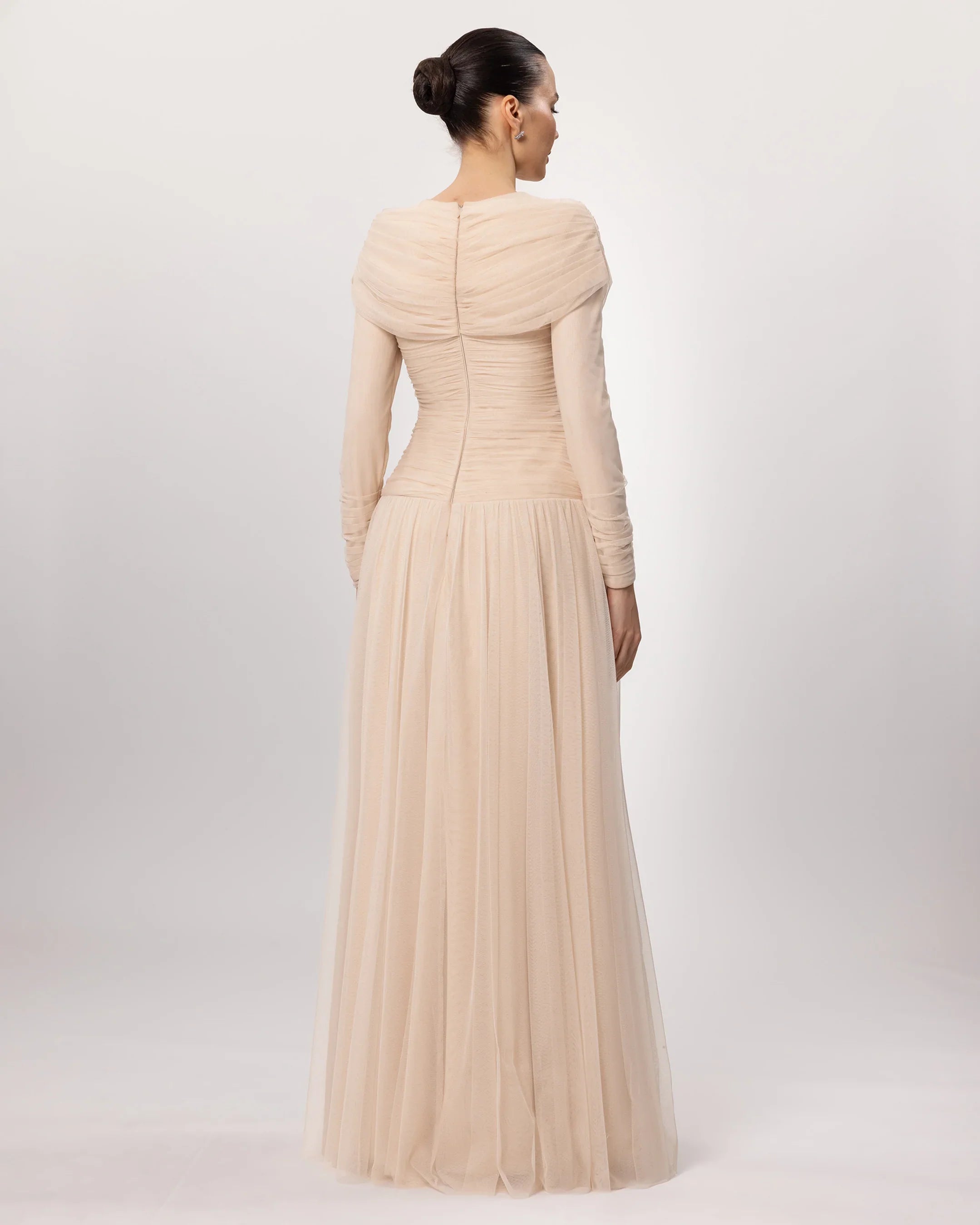 26200-Dropped Shoulder Puffy Sleeve Modest Evening Dress
