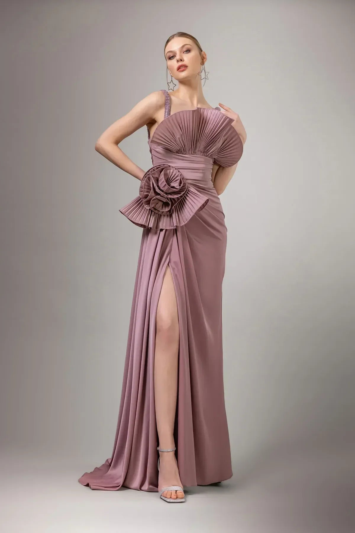 7008 - Yırtmaçlı Askılı Uzun Elbise - Kenzel