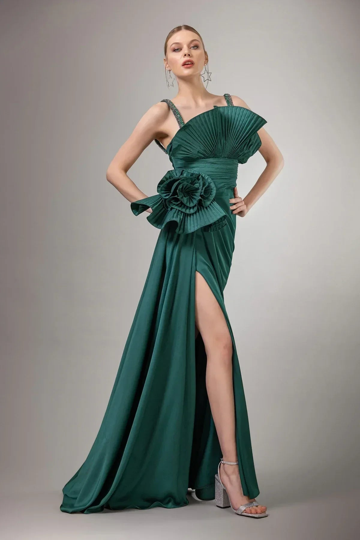 7008 - Yırtmaçlı Askılı Uzun Elbise - Kenzel