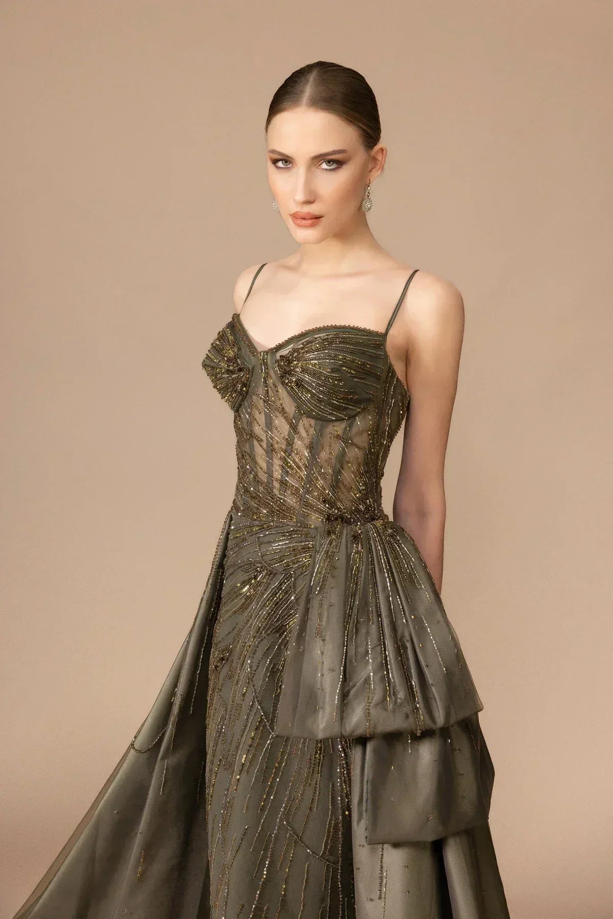 7036-Askılı İşlemeli Uzun Elbise - Kenzel