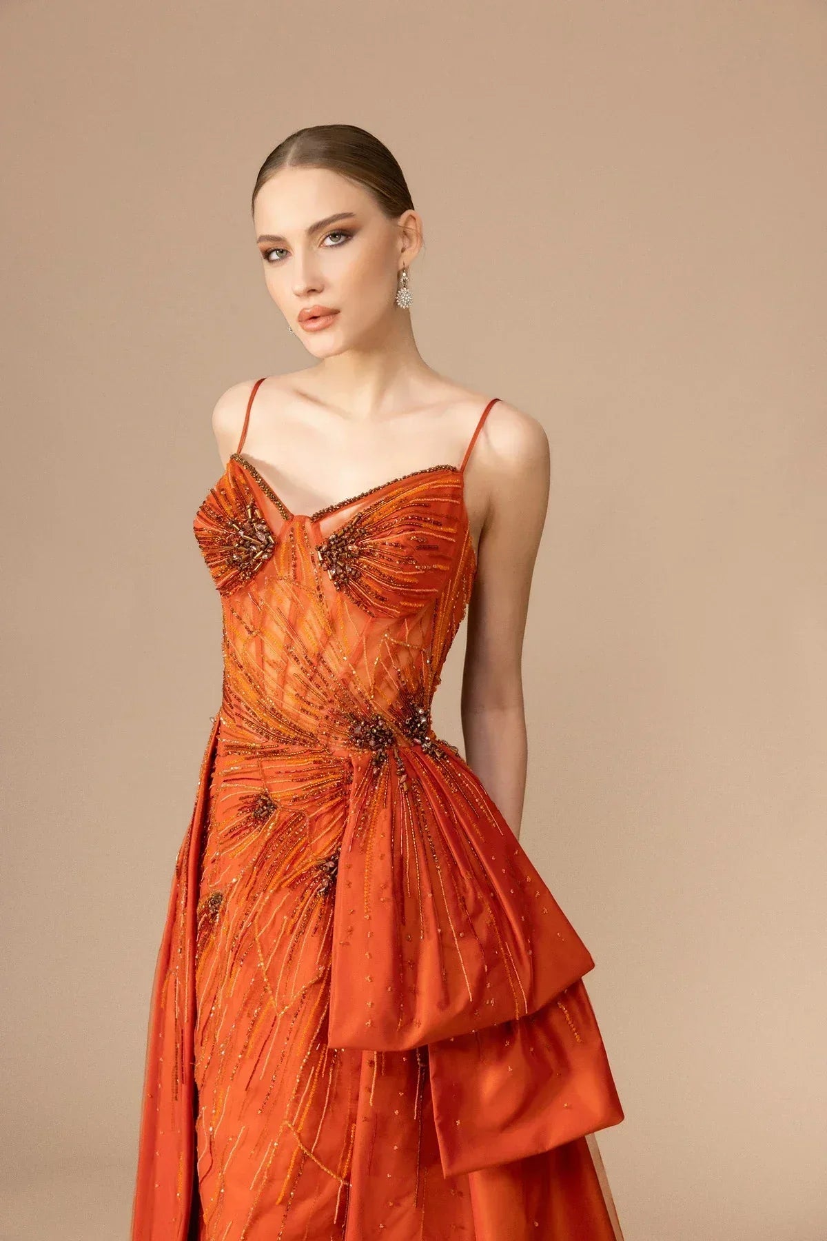 7036-Askılı İşlemeli Uzun Elbise - Kenzel