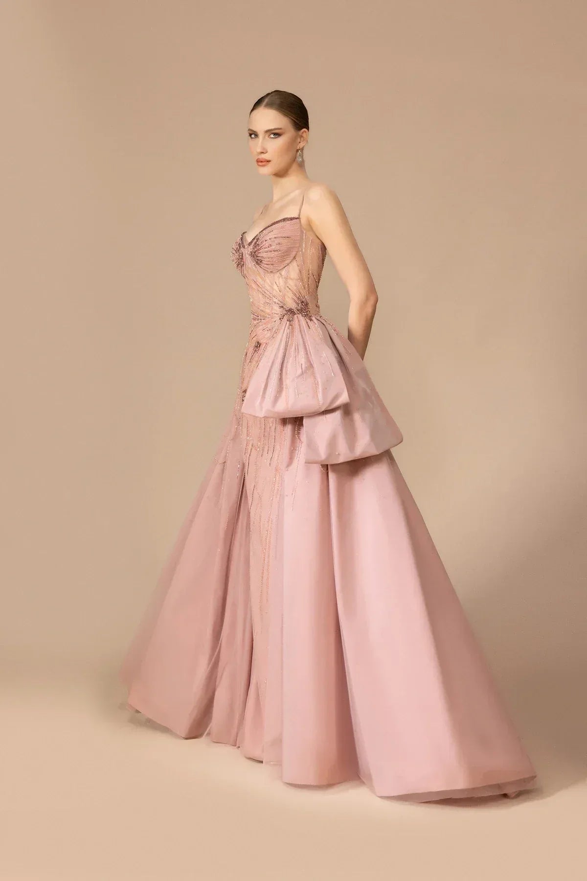 7036-Askılı İşlemeli Uzun Elbise - Kenzel