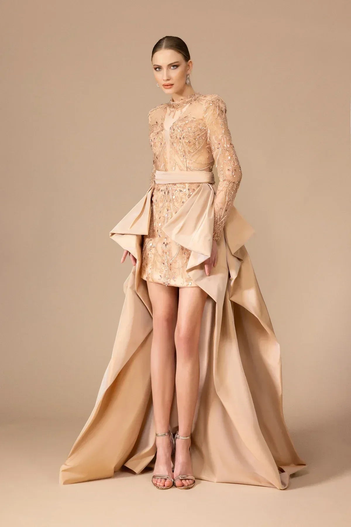 7037-İşlemeli Önü Kısa Arkası Uzun Elbise - Kenzel