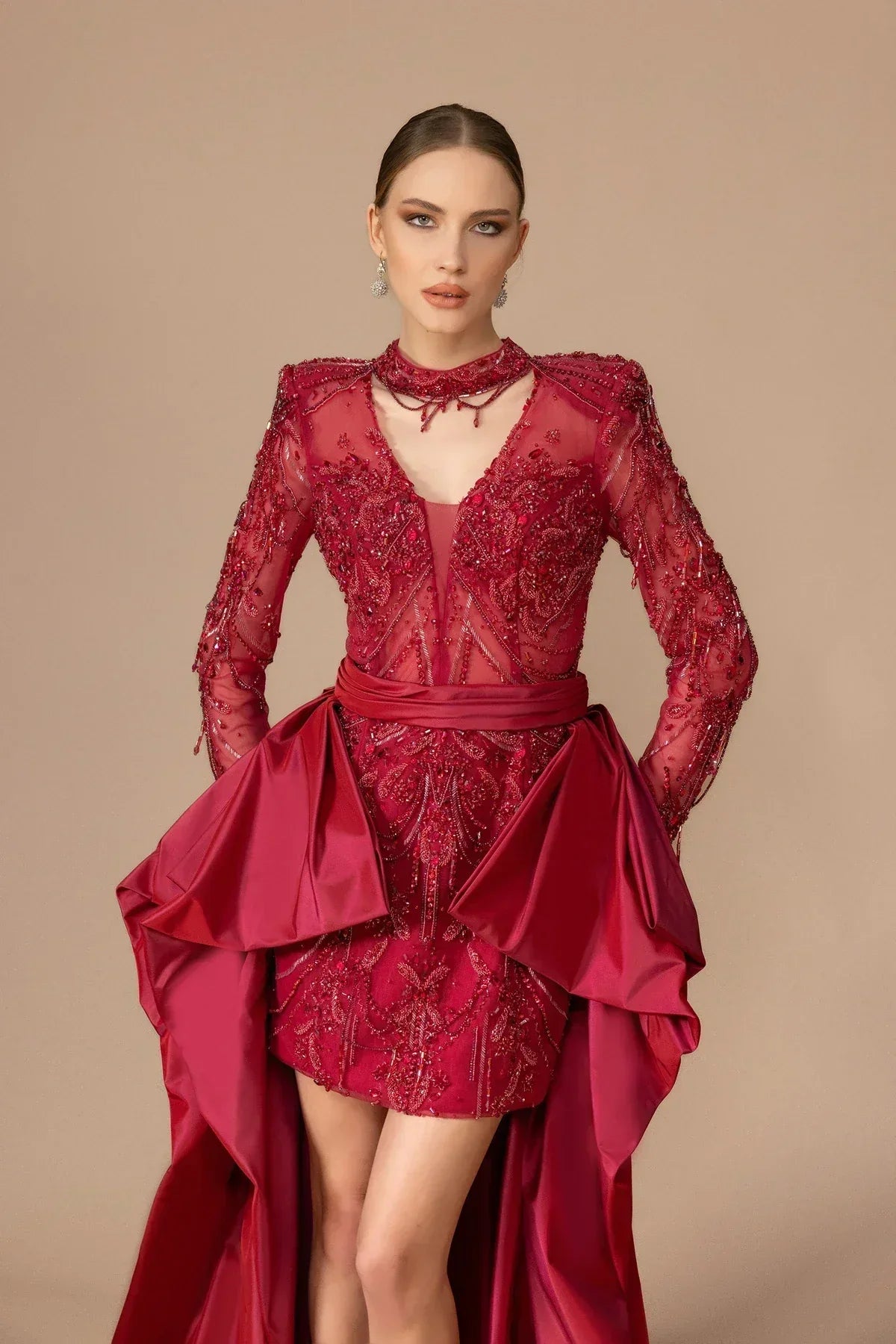 7037-İşlemeli Önü Kısa Arkası Uzun Elbise - Kenzel