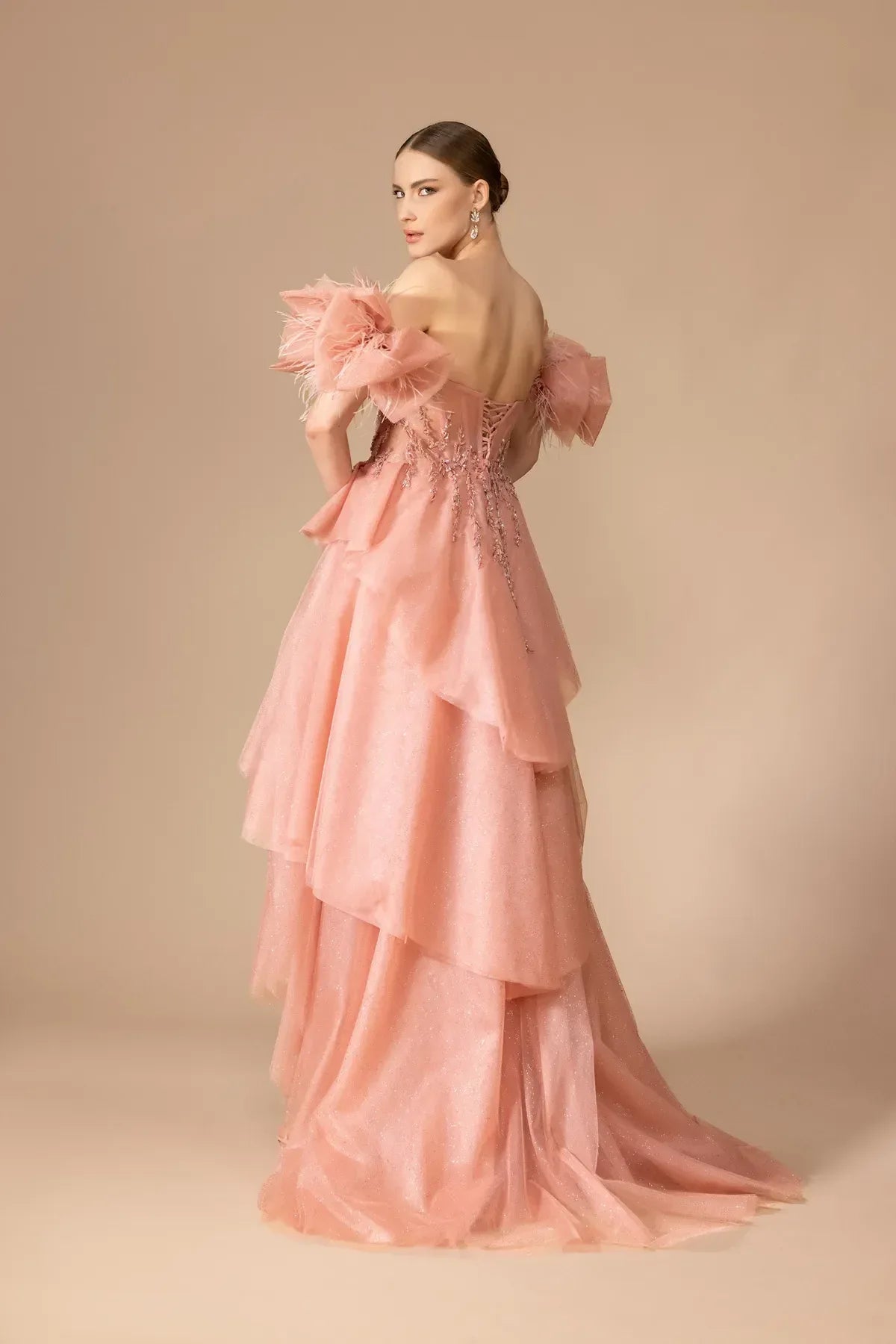 7125-İşleme Detaylı Kabarık Uzun Elbise - Kenzel