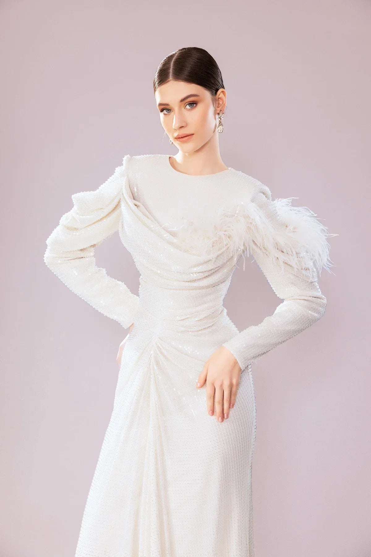 7202-Otrişli Payet Kumaş Uzun Tesettür Abiye Elbise - Kenzel