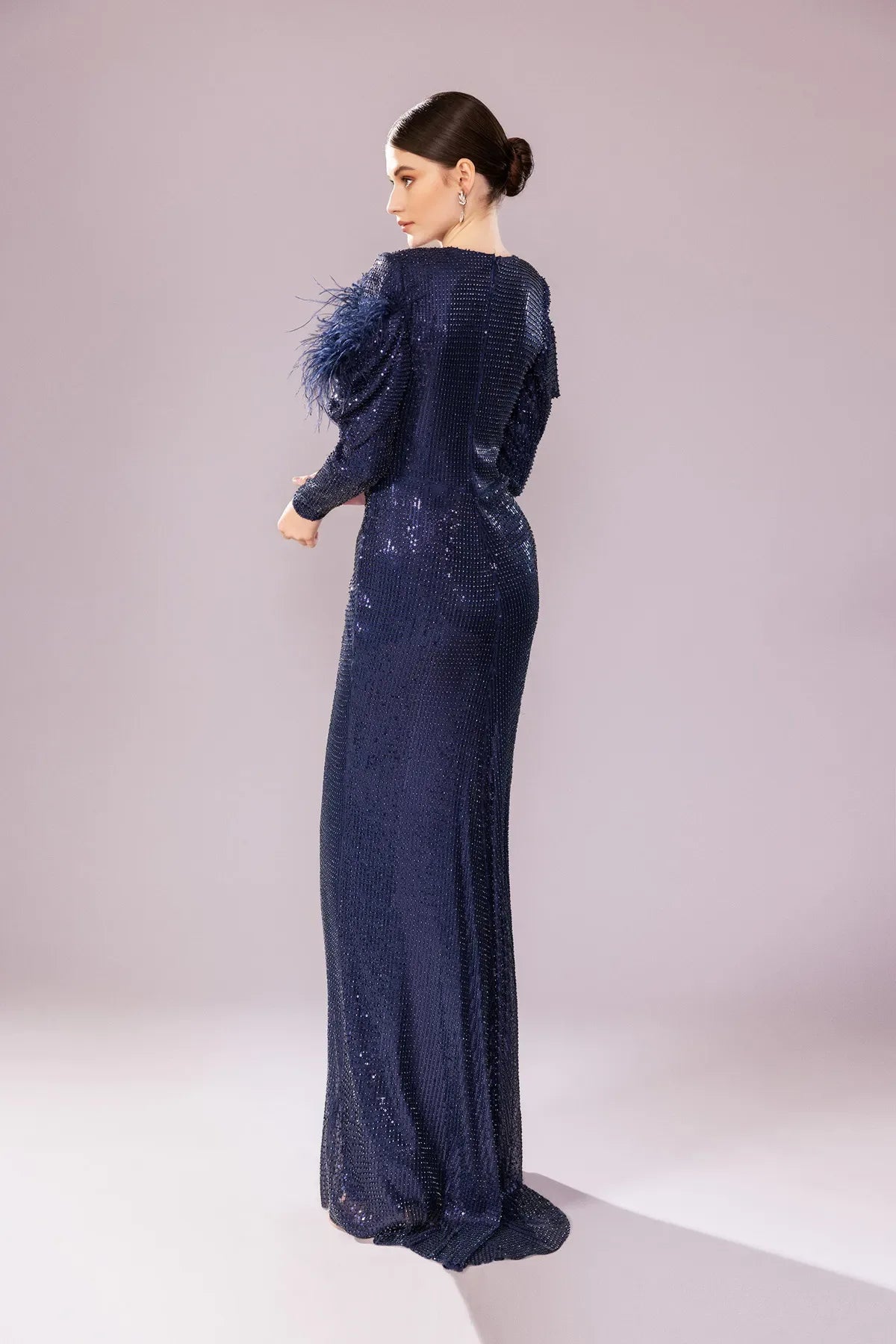 7202-Otrişli Payet Kumaş Uzun Tesettür Abiye Elbise - Kenzel