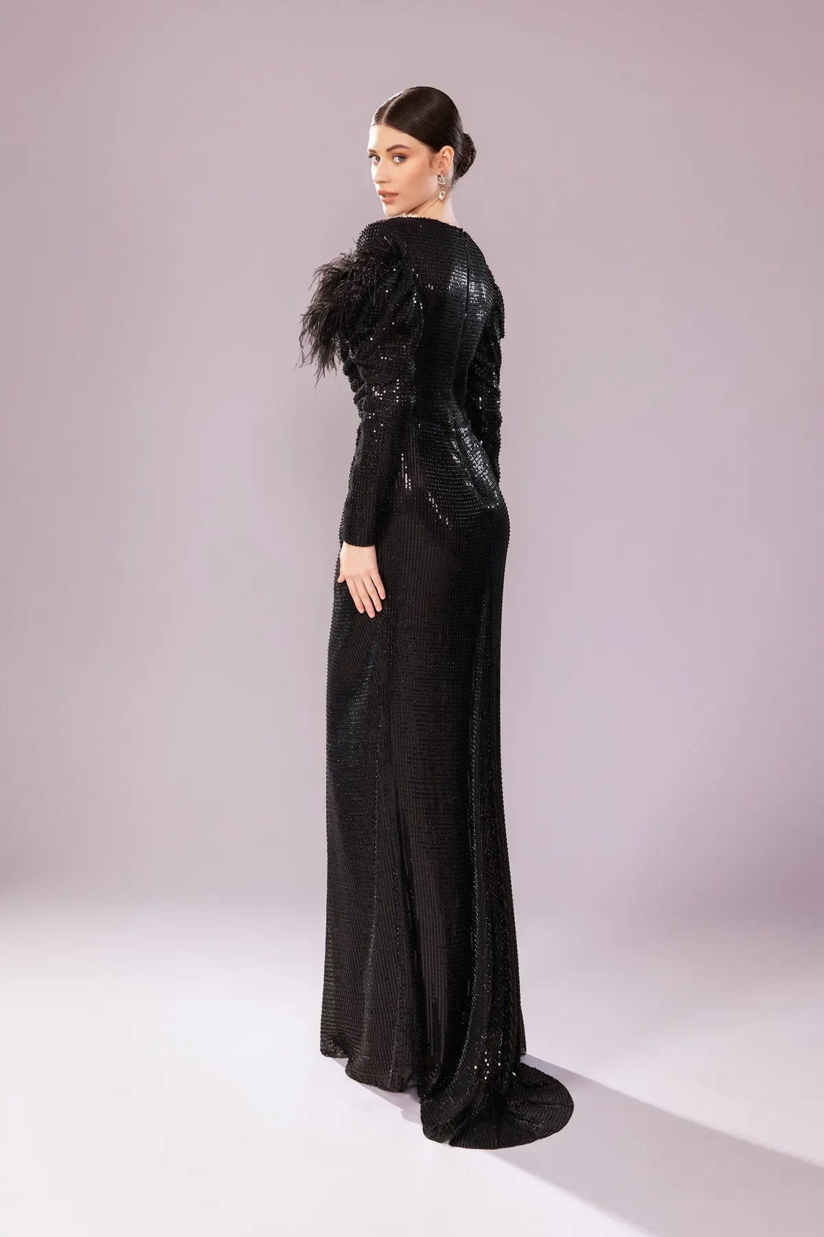 7202-Otrişli Payet Kumaş Uzun Tesettür Abiye Elbise - Kenzel