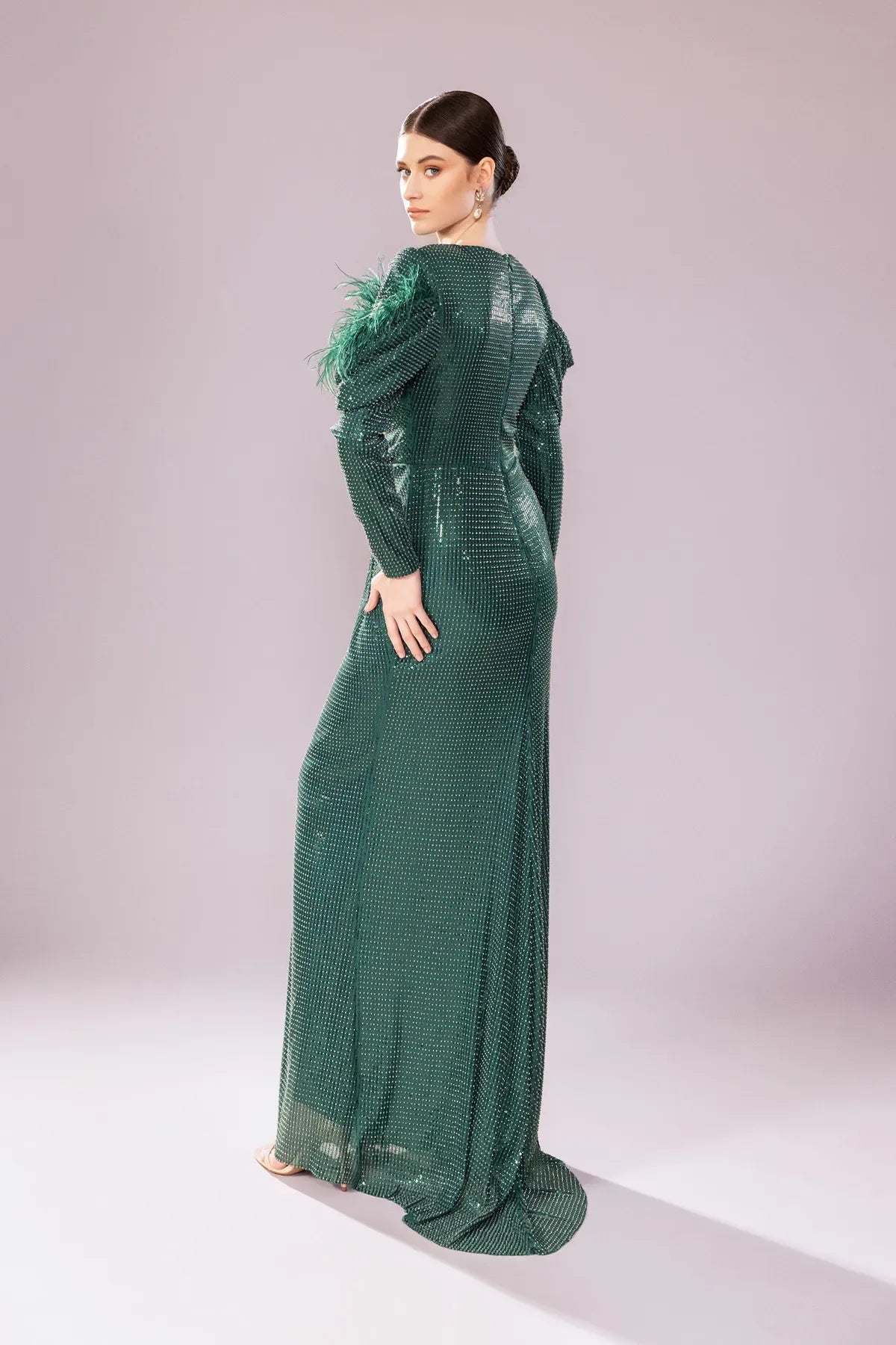 7202-Otrişli Payet Kumaş Uzun Tesettür Abiye Elbise - Kenzel