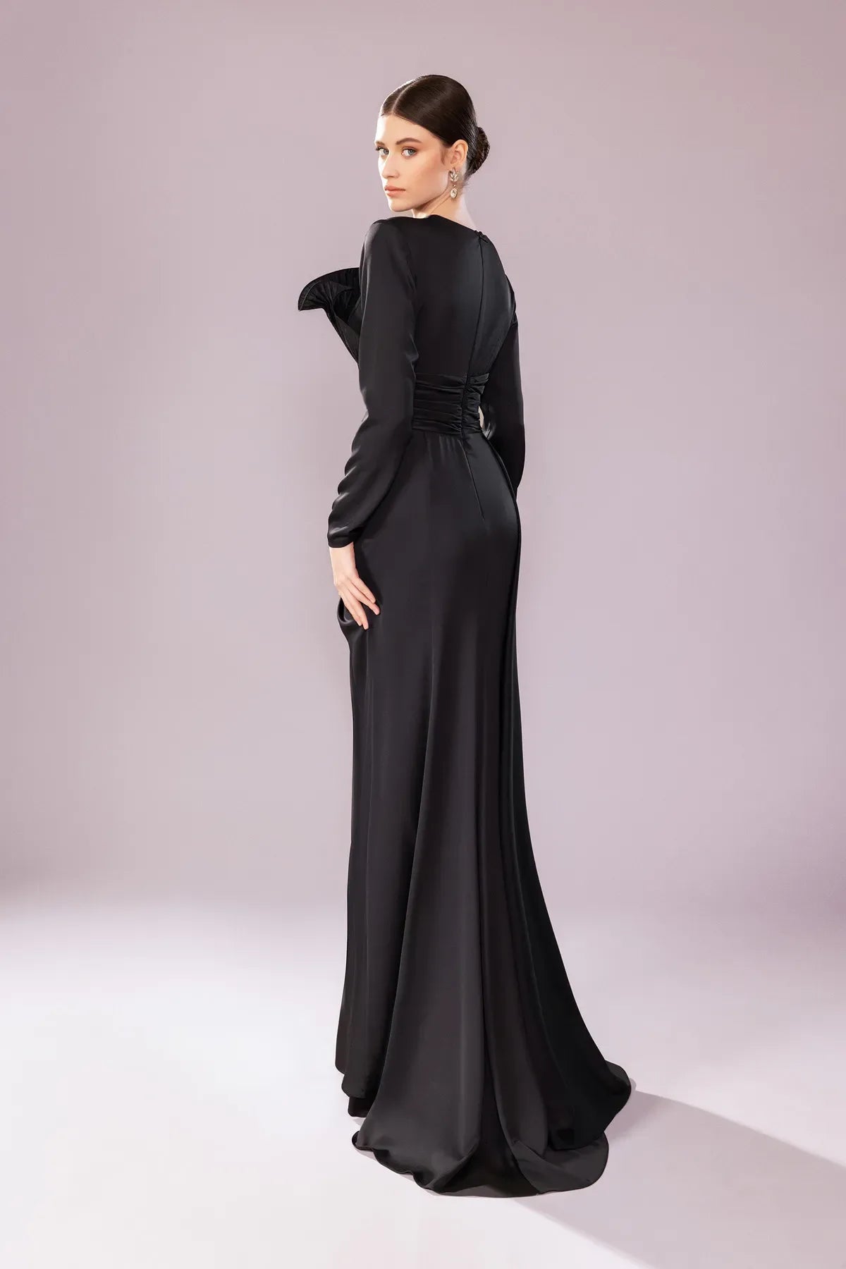 7203-Uzun Kollu Drapeli Tesettür Uzun Elbise - Kenzel