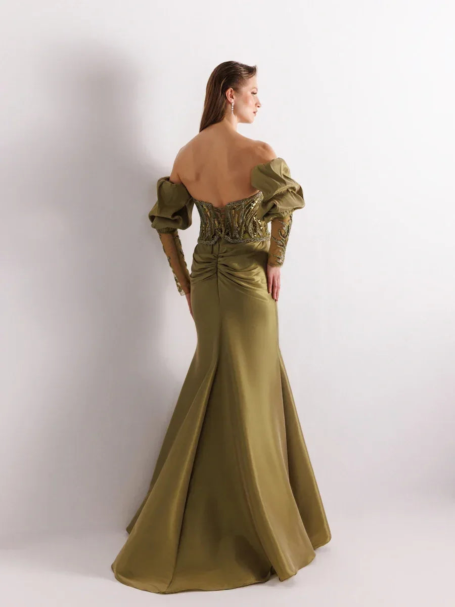 A25004-Üst Taş Detaylı Balon Kol Balık Abiye - Kenzel