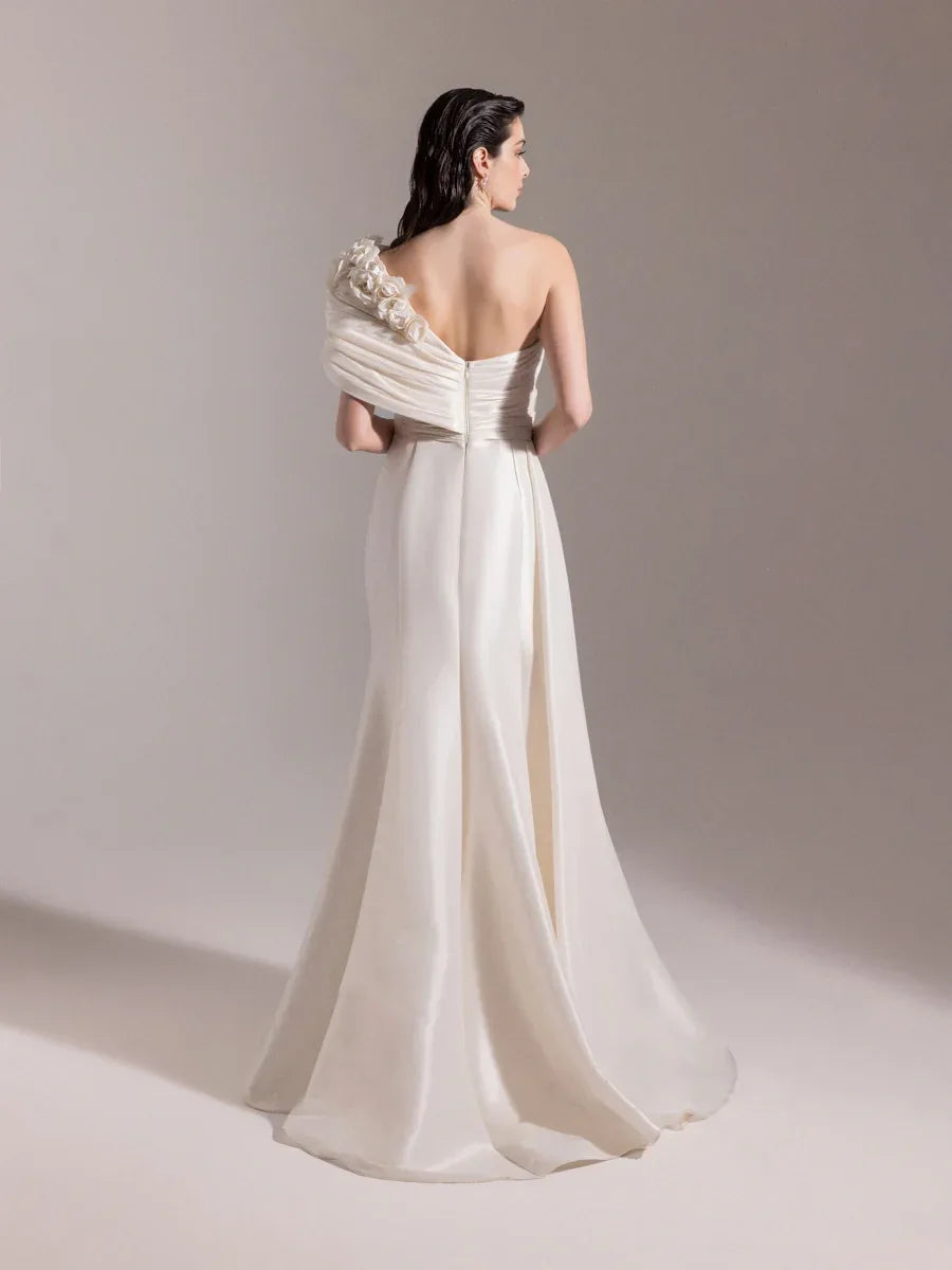 A25030-Çiçek Detaylı Yırtmaçlı Balık Abiye Elbise - Kenzel