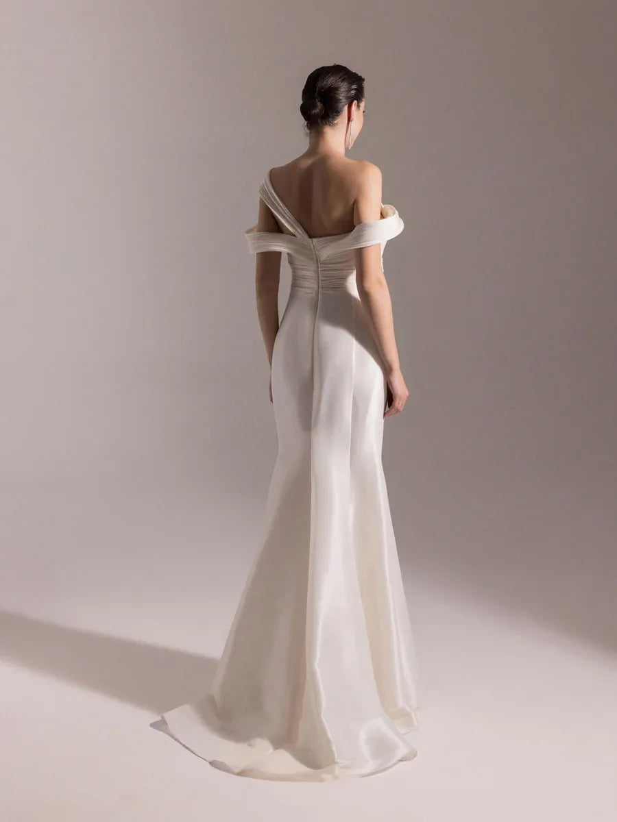 A25034-Kolları Şal Görünümlü Piliseli Balık Elbise - Kenzel