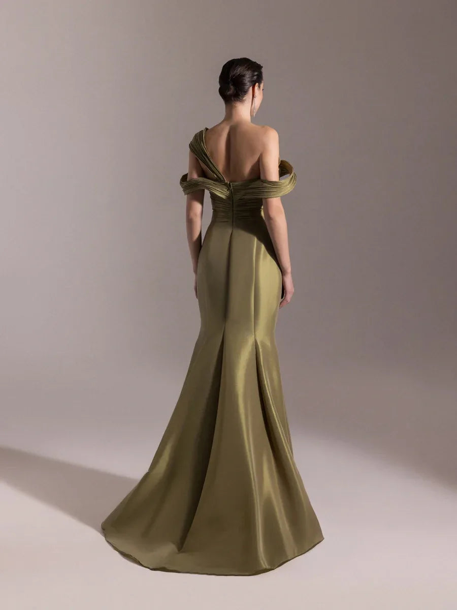 A25034-Kolları Şal Görünümlü Piliseli Balık Elbise - Kenzel