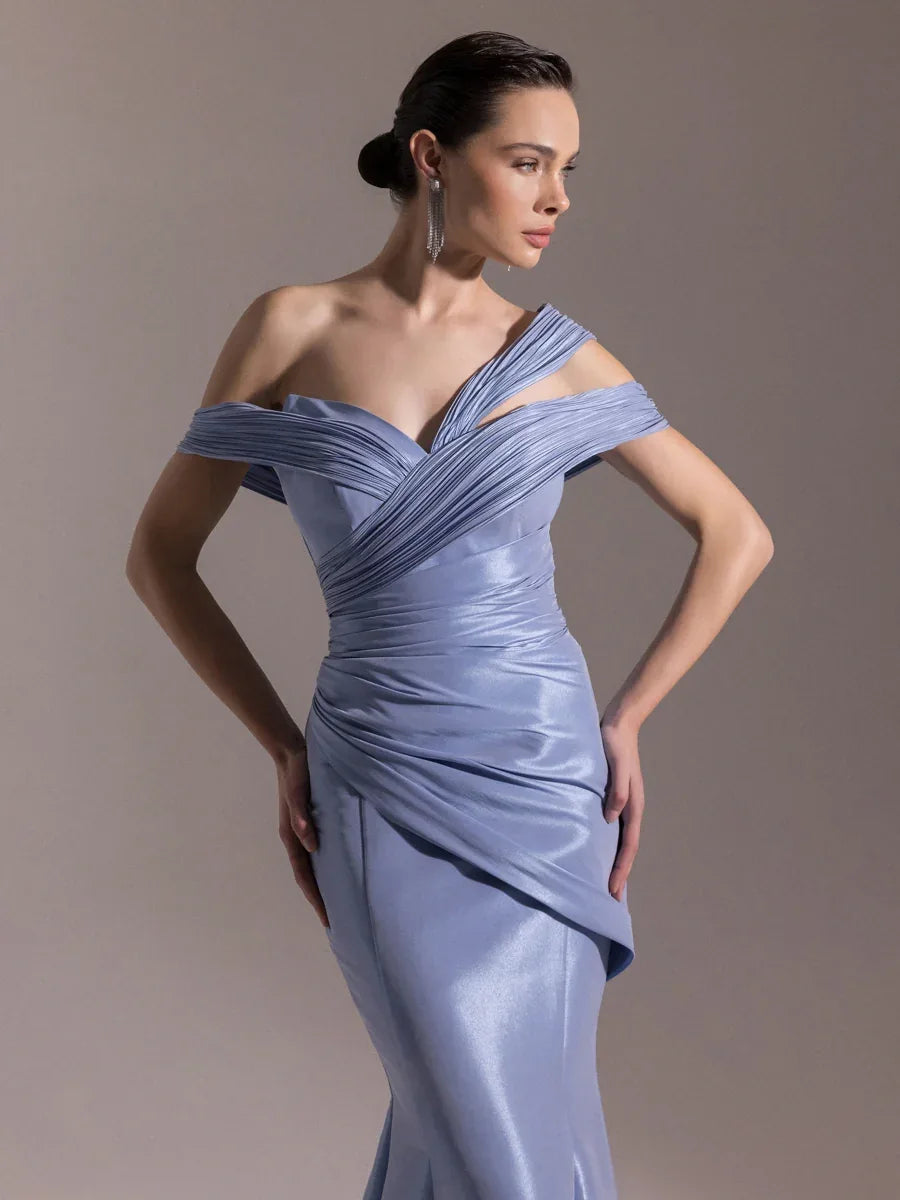 A25034-Kolları Şal Görünümlü Piliseli Balık Elbise - Kenzel