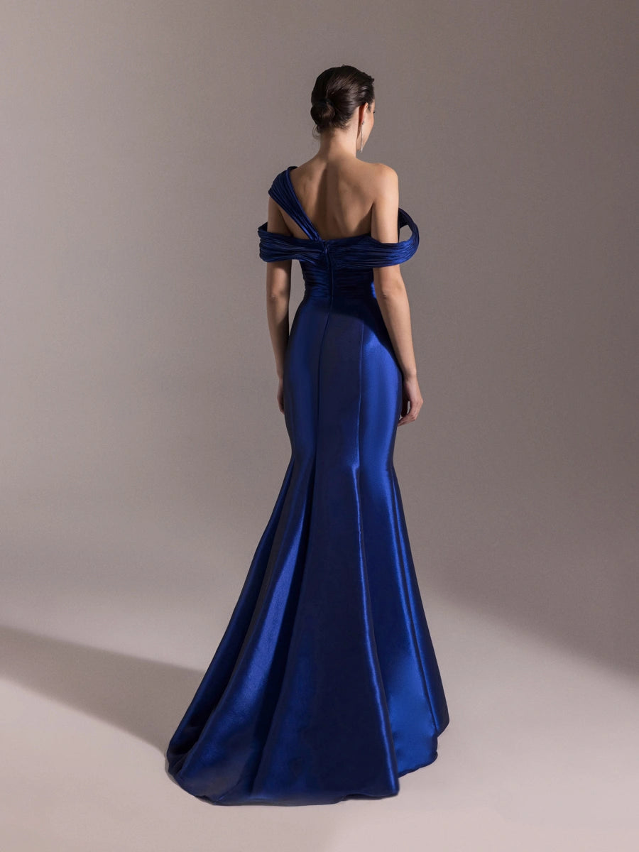 A25034-Kolları Şal Görünümlü Piliseli Balık Elbise