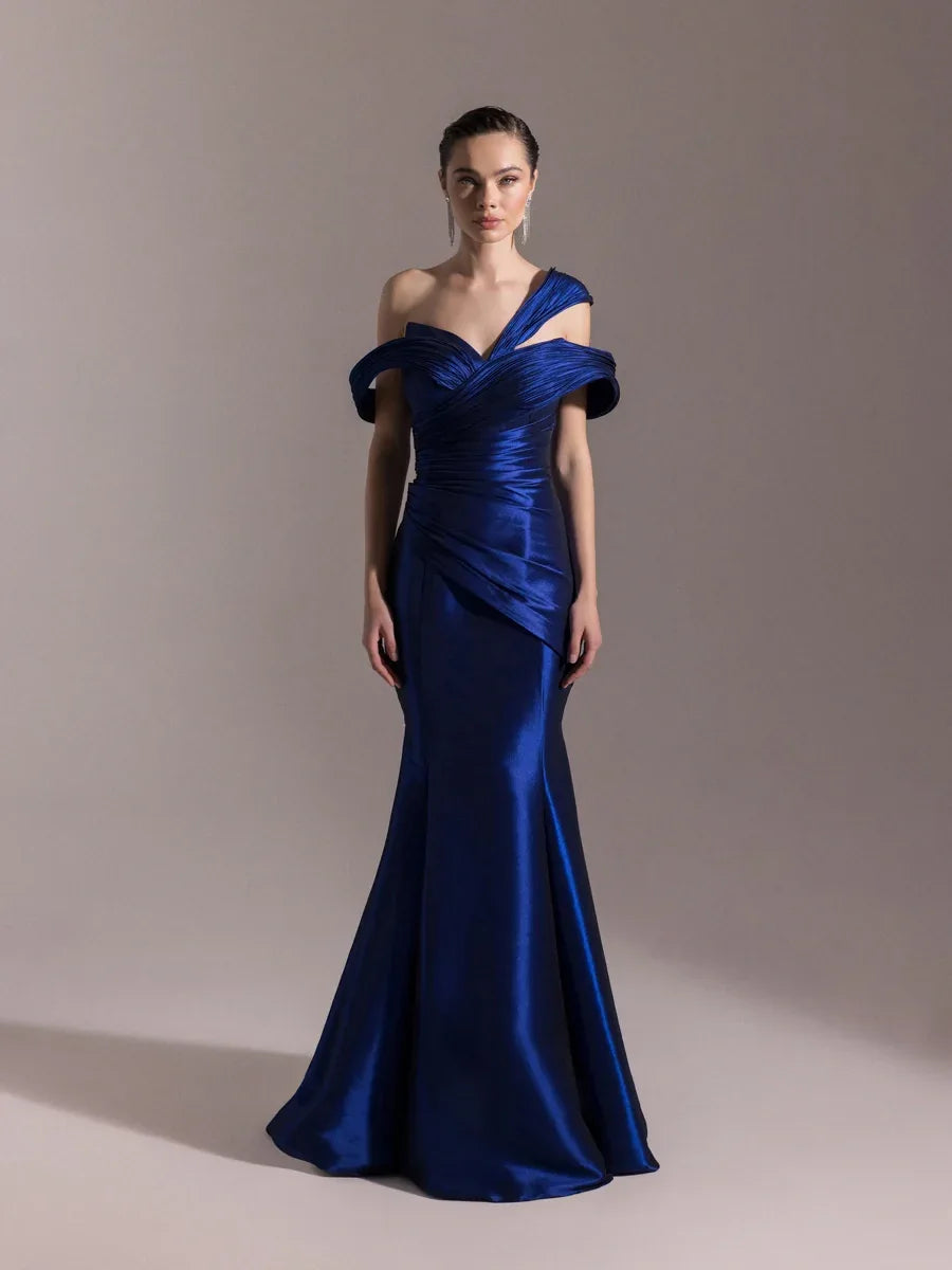 A25034-Kolları Şal Görünümlü Piliseli Balık Elbise - Kenzel