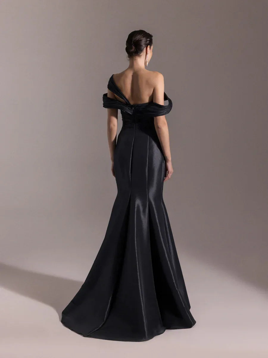 A25034-Kolları Şal Görünümlü Piliseli Balık Elbise - Kenzel