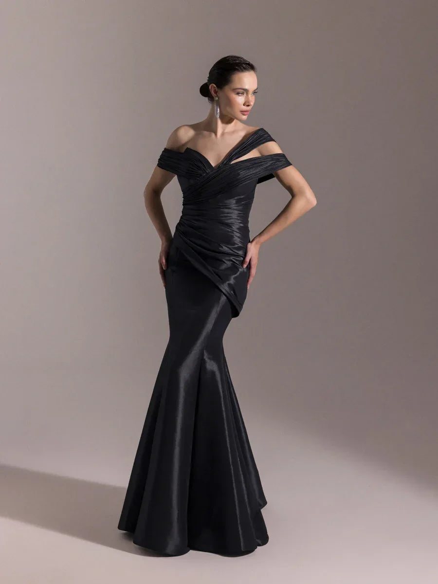 A25034-Kolları Şal Görünümlü Piliseli Balık Elbise - Kenzel