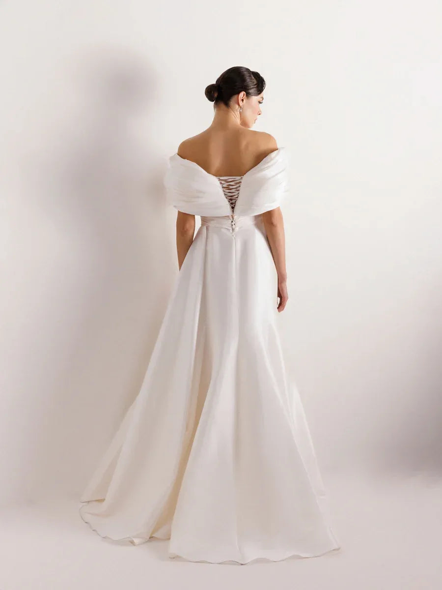 A25035-Straplez Şal Görünümlü Yırtmaçlı Balık Abiye Elbise - Kenzel