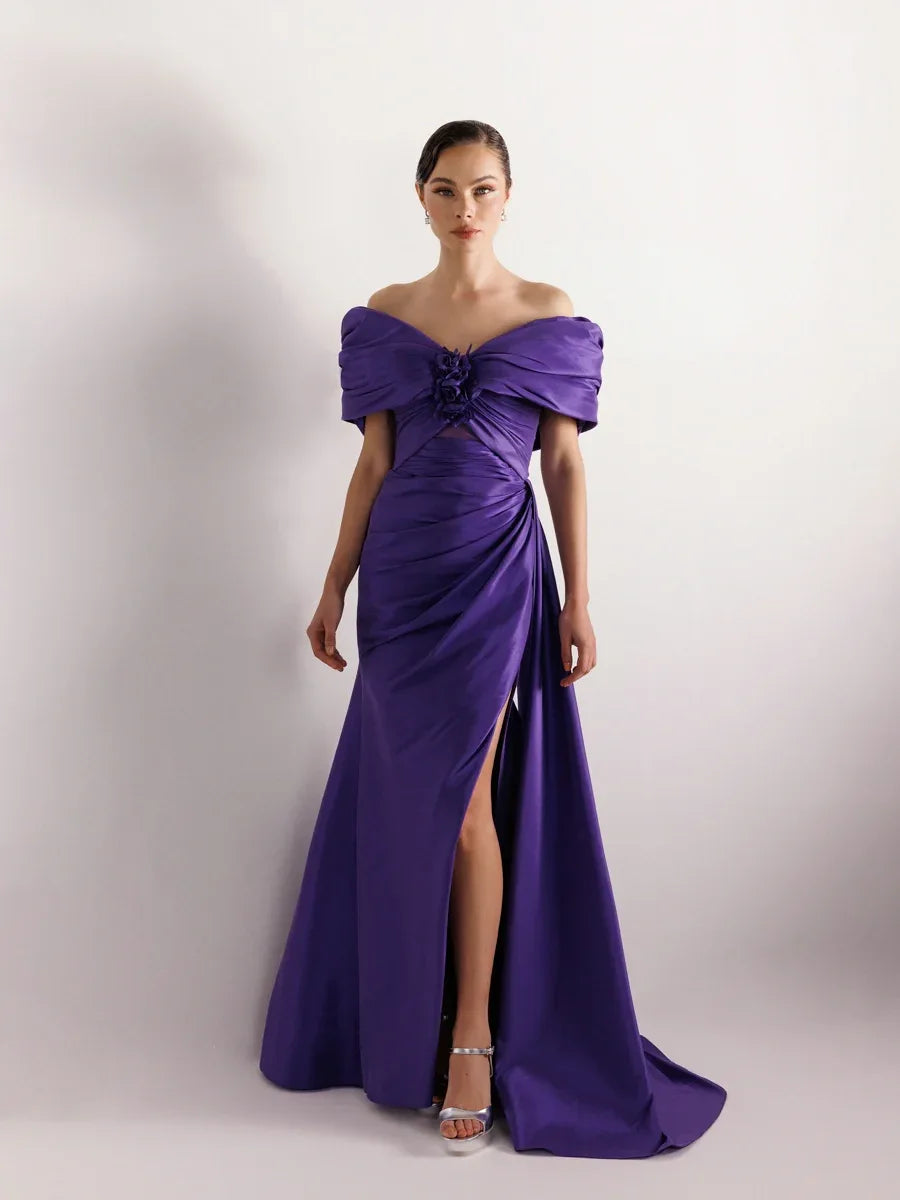 A25035-Straplez Şal Görünümlü Yırtmaçlı Balık Abiye Elbise - Kenzel