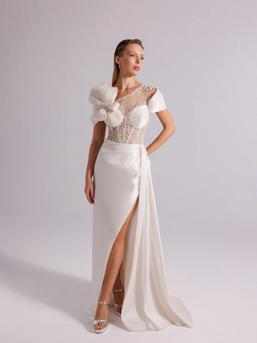 A25054-Üst Taş Detaylı Kuyruklu Balık Abiye Elbise - Kenzel