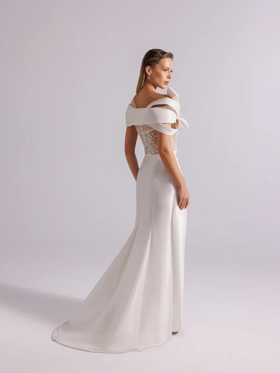 A25054-Üst Taş Detaylı Kuyruklu Balık Abiye Elbise - Kenzel