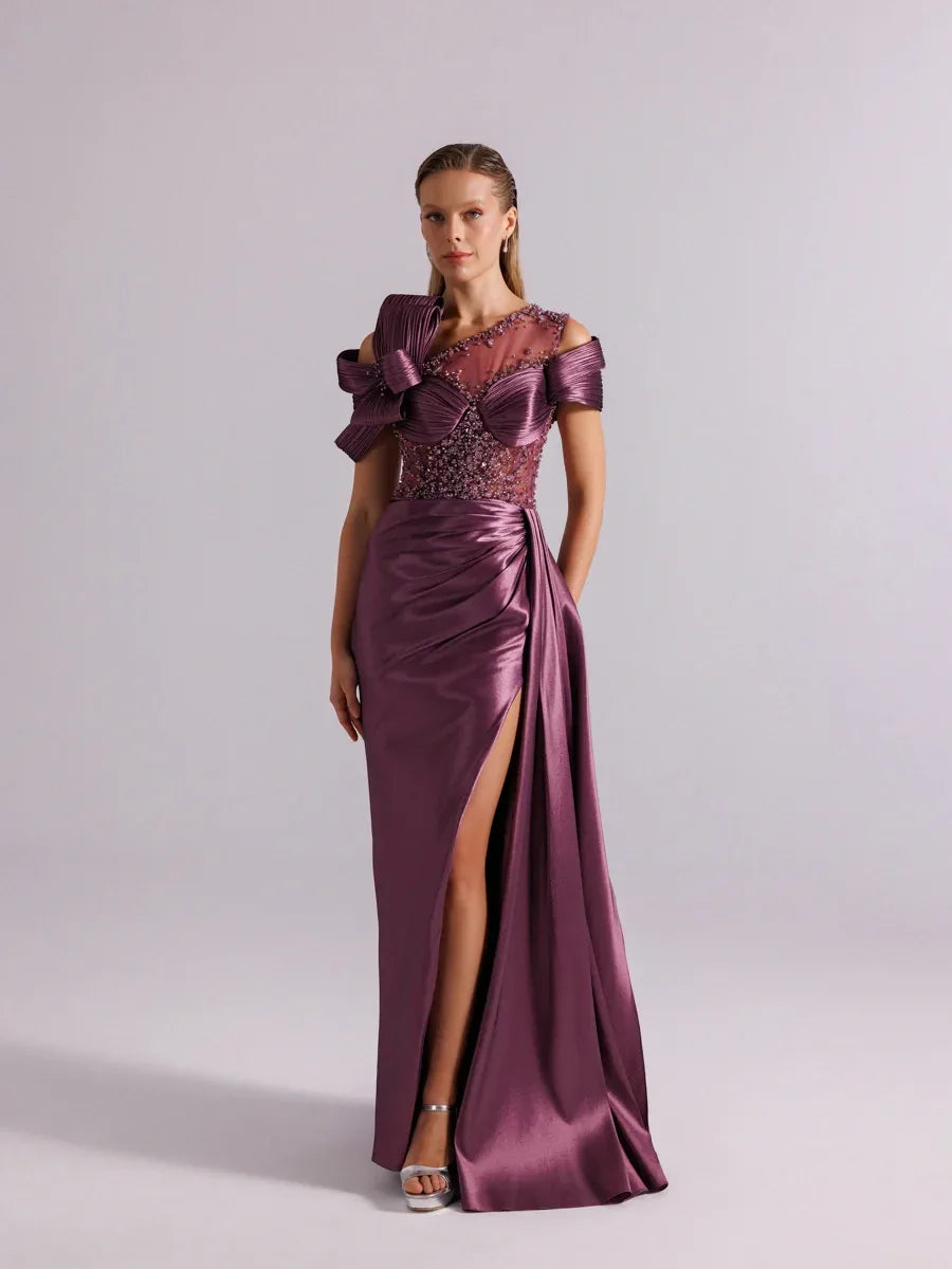 A25054-Üst Taş Detaylı Kuyruklu Balık Abiye Elbise - Kenzel