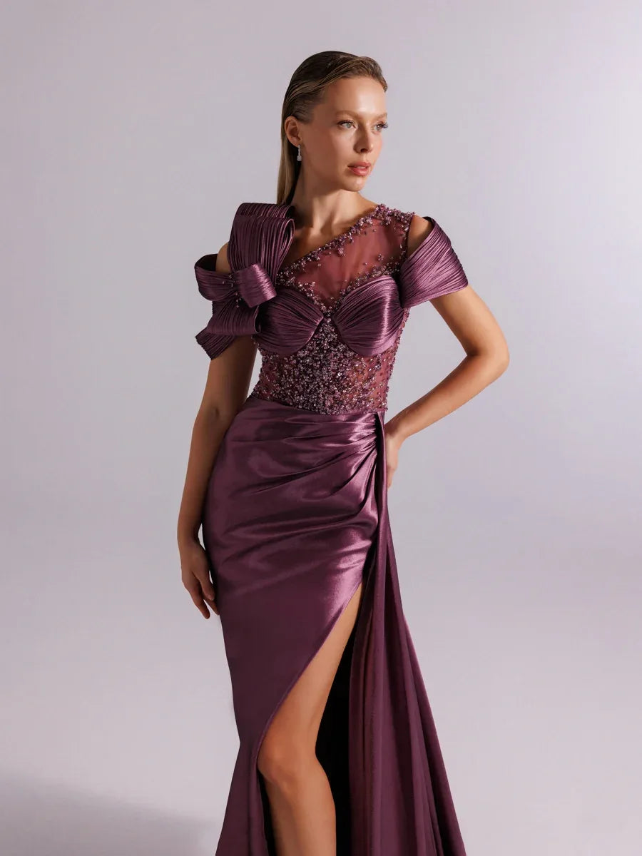 A25054-Üst Taş Detaylı Kuyruklu Balık Abiye Elbise - Kenzel