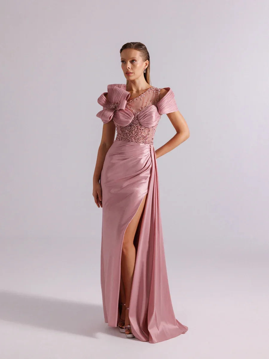 A25054-Üst Taş Detaylı Kuyruklu Balık Abiye Elbise - Kenzel