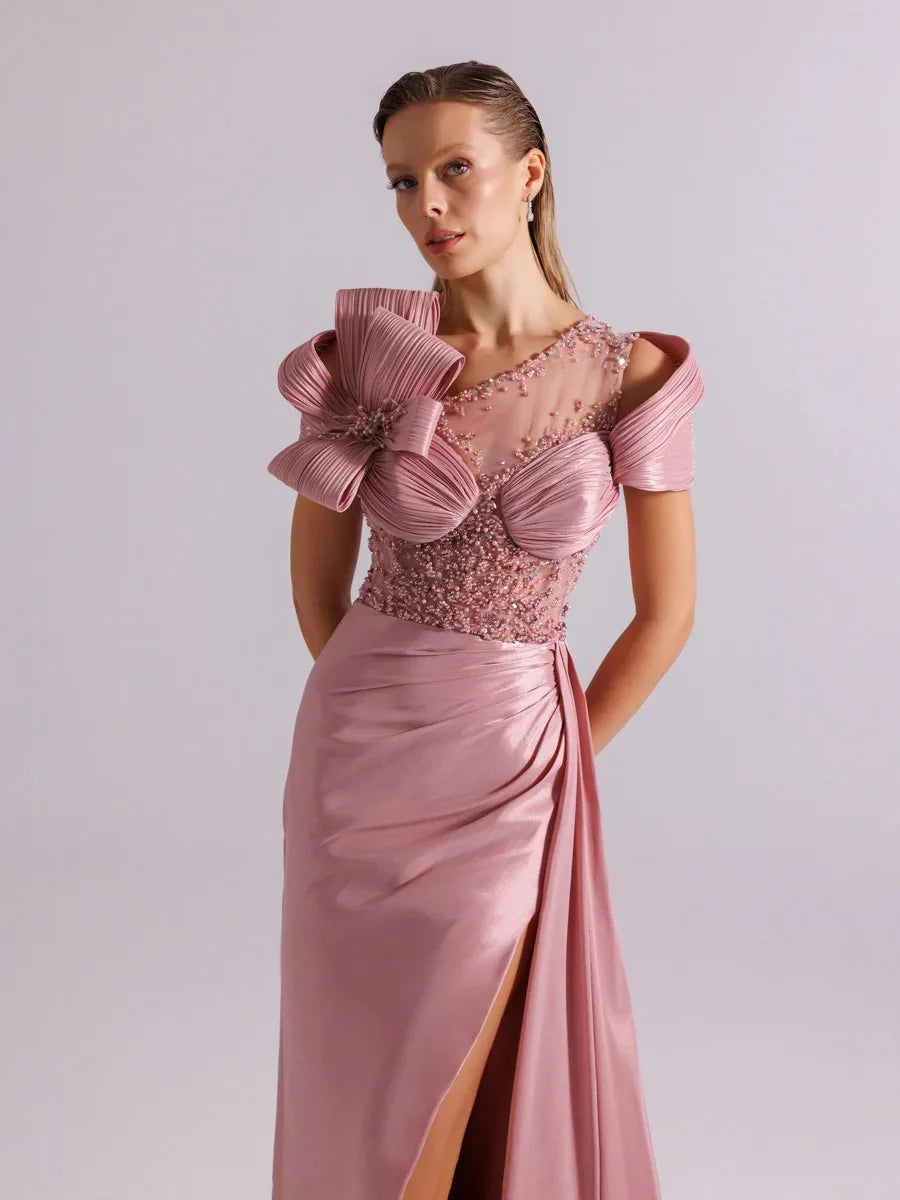 A25054-Üst Taş Detaylı Kuyruklu Balık Abiye Elbise - Kenzel