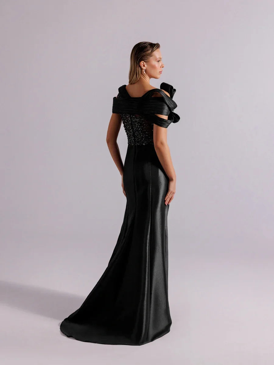 A25054-Üst Taş Detaylı Kuyruklu Balık Abiye Elbise - Kenzel