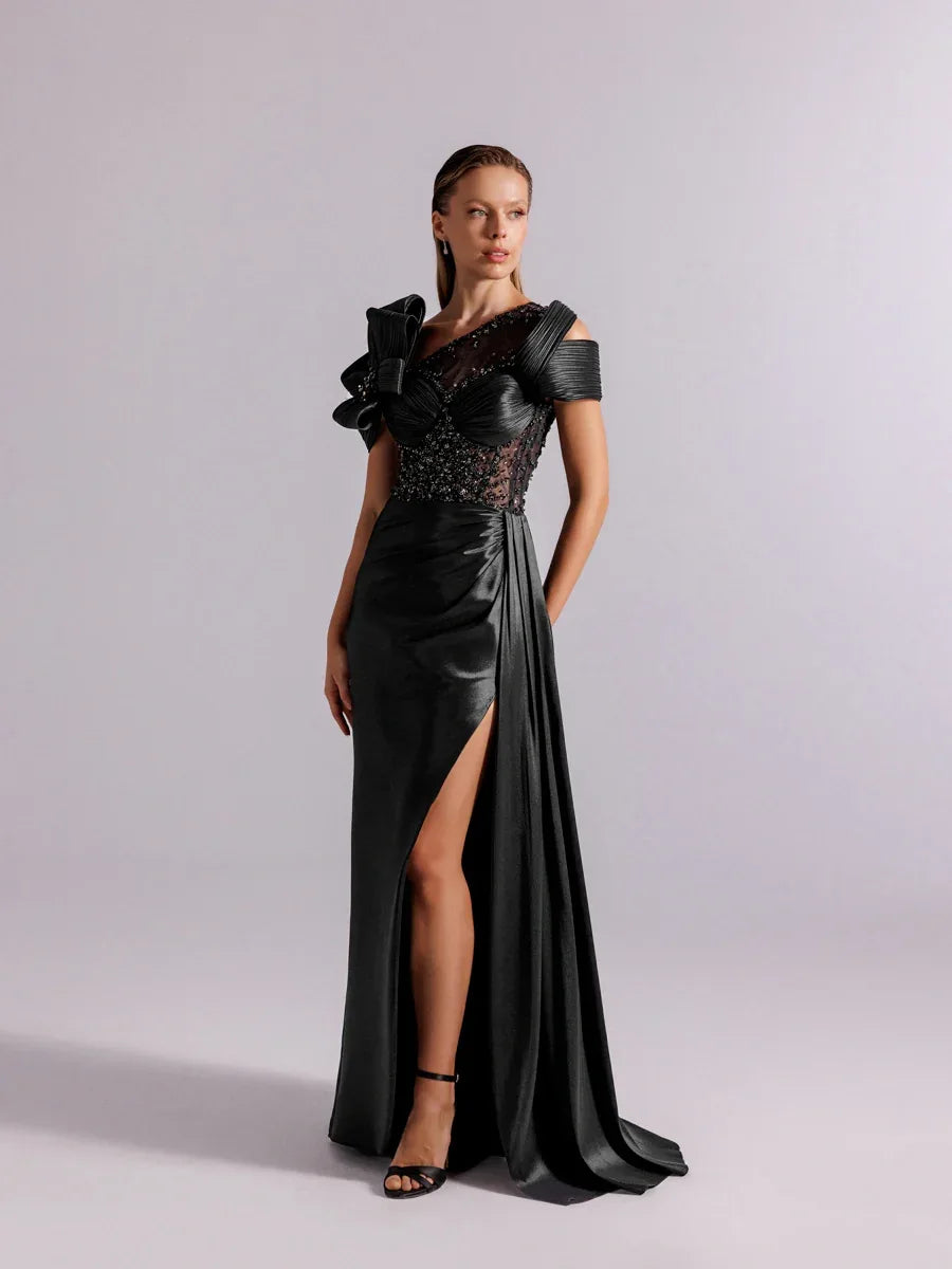 A25054-Üst Taş Detaylı Kuyruklu Balık Abiye Elbise - Kenzel