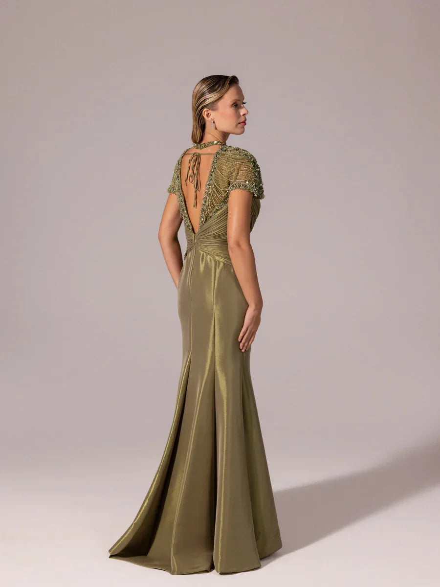 A25056-İşleme Omuz Detaylı Balık Abiye Elbise - Kenzel