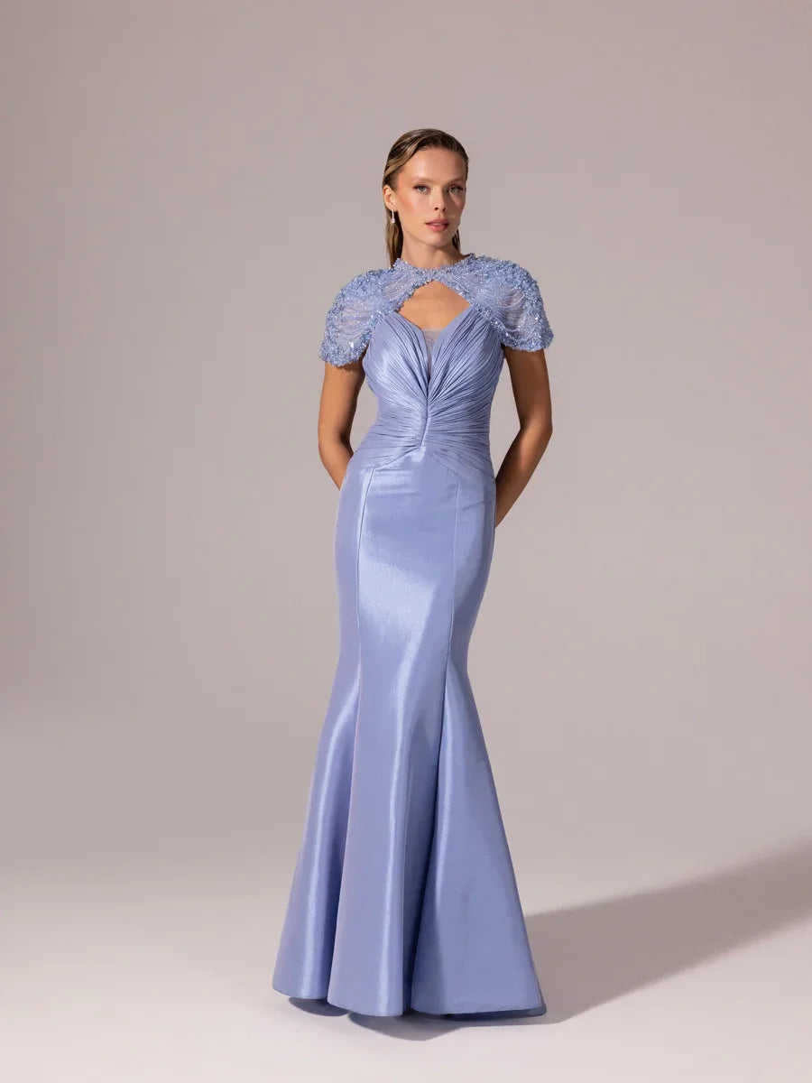 A25056-İşleme Omuz Detaylı Balık Abiye Elbise - Kenzel