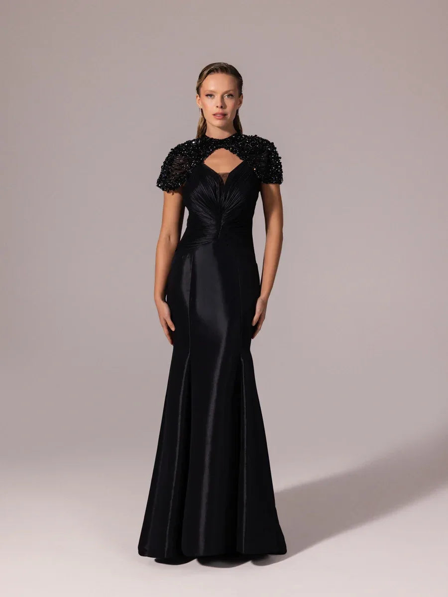 A25056-İşleme Omuz Detaylı Balık Abiye Elbise - Kenzel