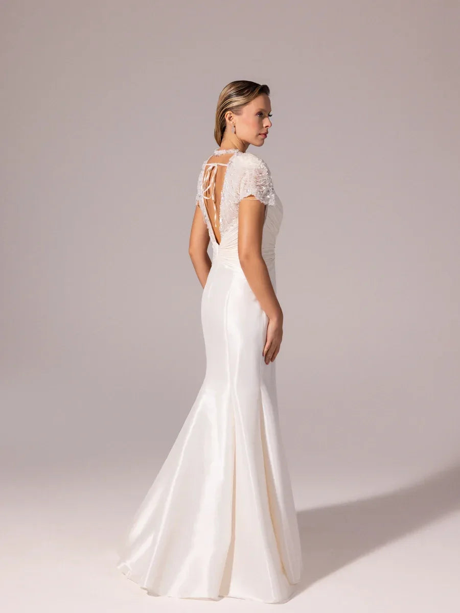 A25056-İşleme Omuz Detaylı Balık Abiye Elbise - Kenzel