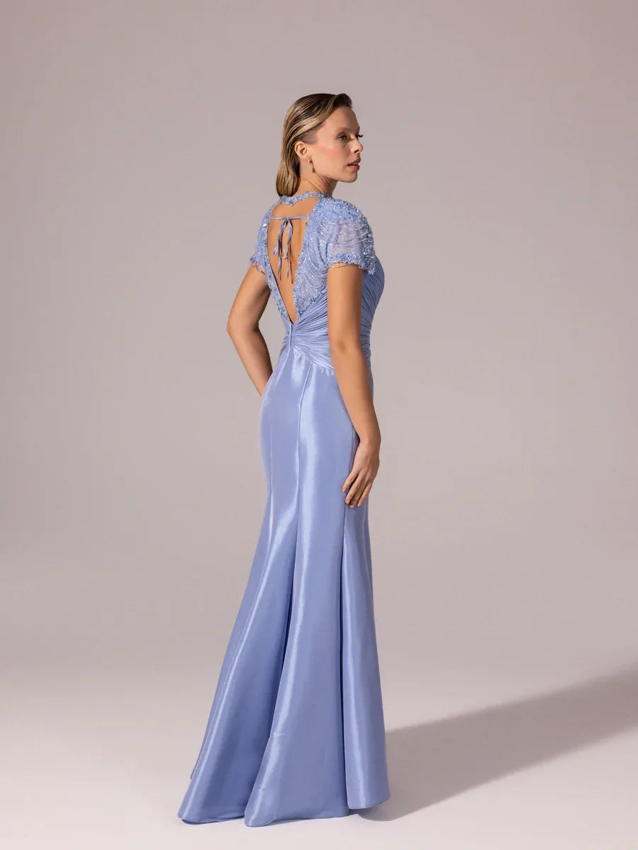 A25056-İşleme Omuz Detaylı Balık Abiye Elbise - Kenzel