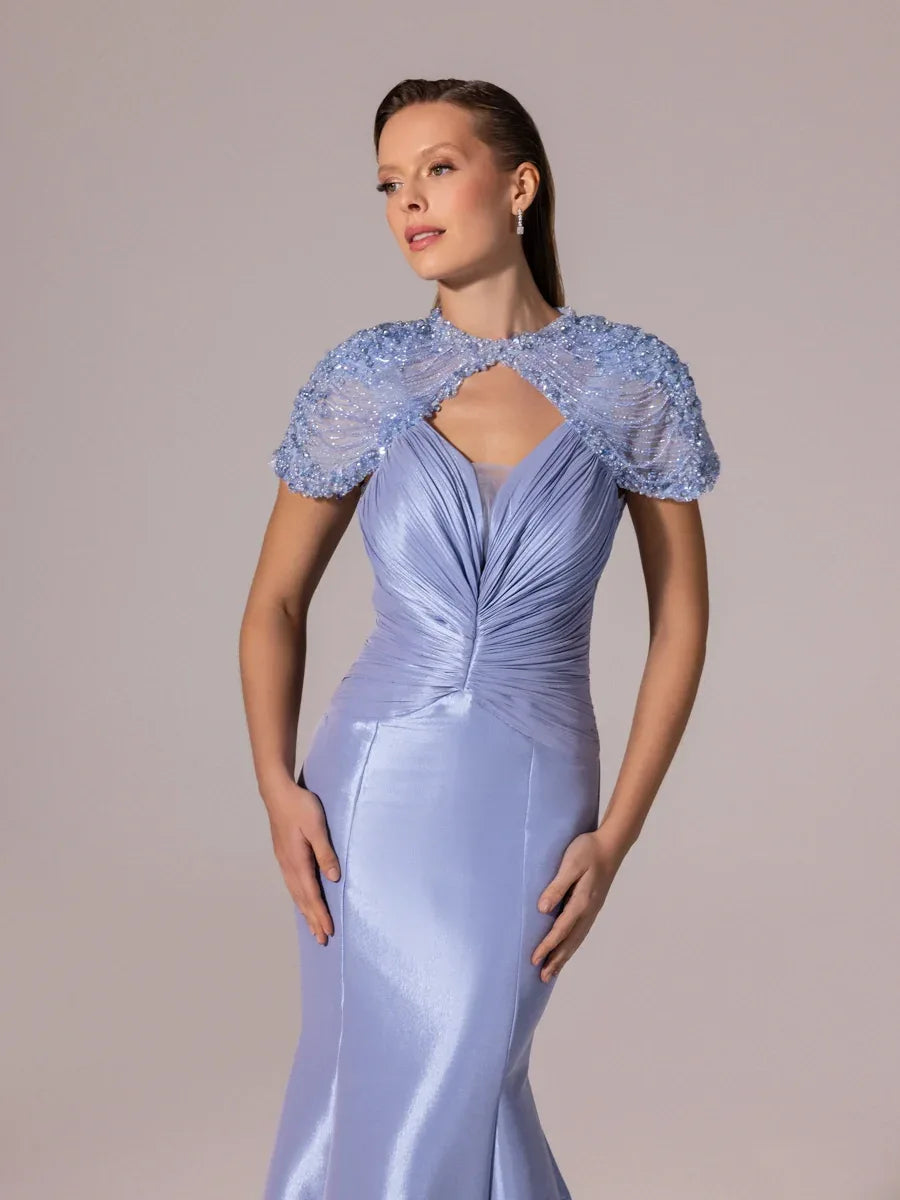 A25056-İşleme Omuz Detaylı Balık Abiye Elbise - Kenzel