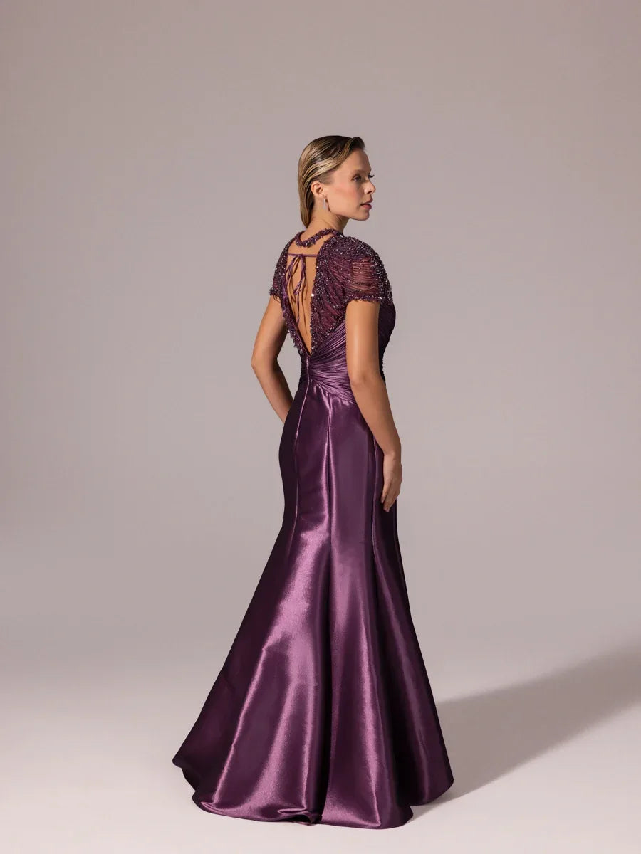 A25056-İşleme Omuz Detaylı Balık Abiye Elbise - Kenzel