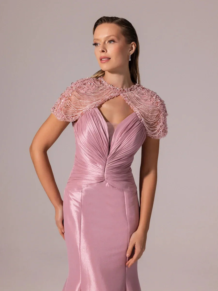 A25056-İşleme Omuz Detaylı Balık Abiye Elbise - Kenzel