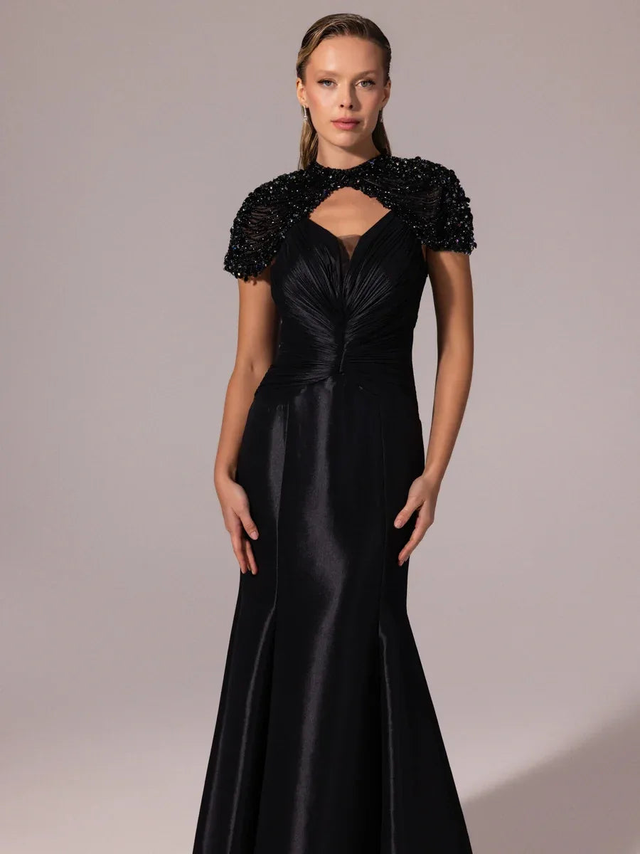 A25056-İşleme Omuz Detaylı Balık Abiye Elbise - Kenzel