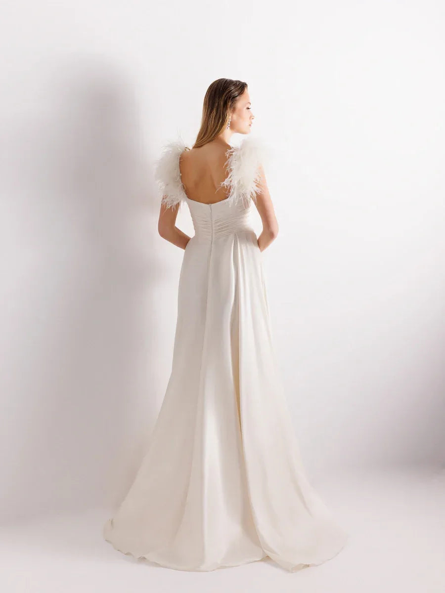 A25058-Omuzları Otrişli Yırtmaçlı Balık Abiye Elbise - Kenzel