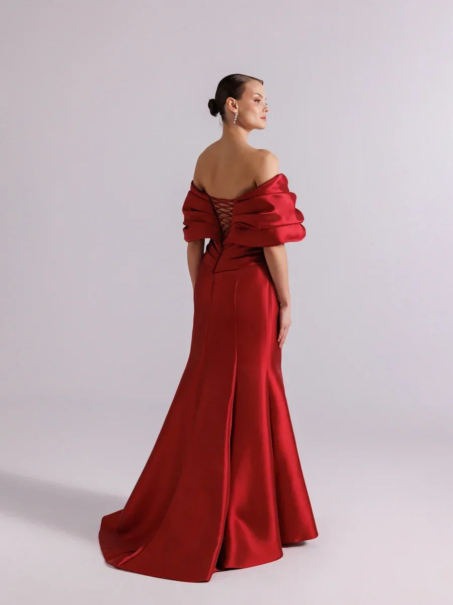 A25064-Straplez Şal Kol Drapeli Balık Abiye Elbise - Kenzel